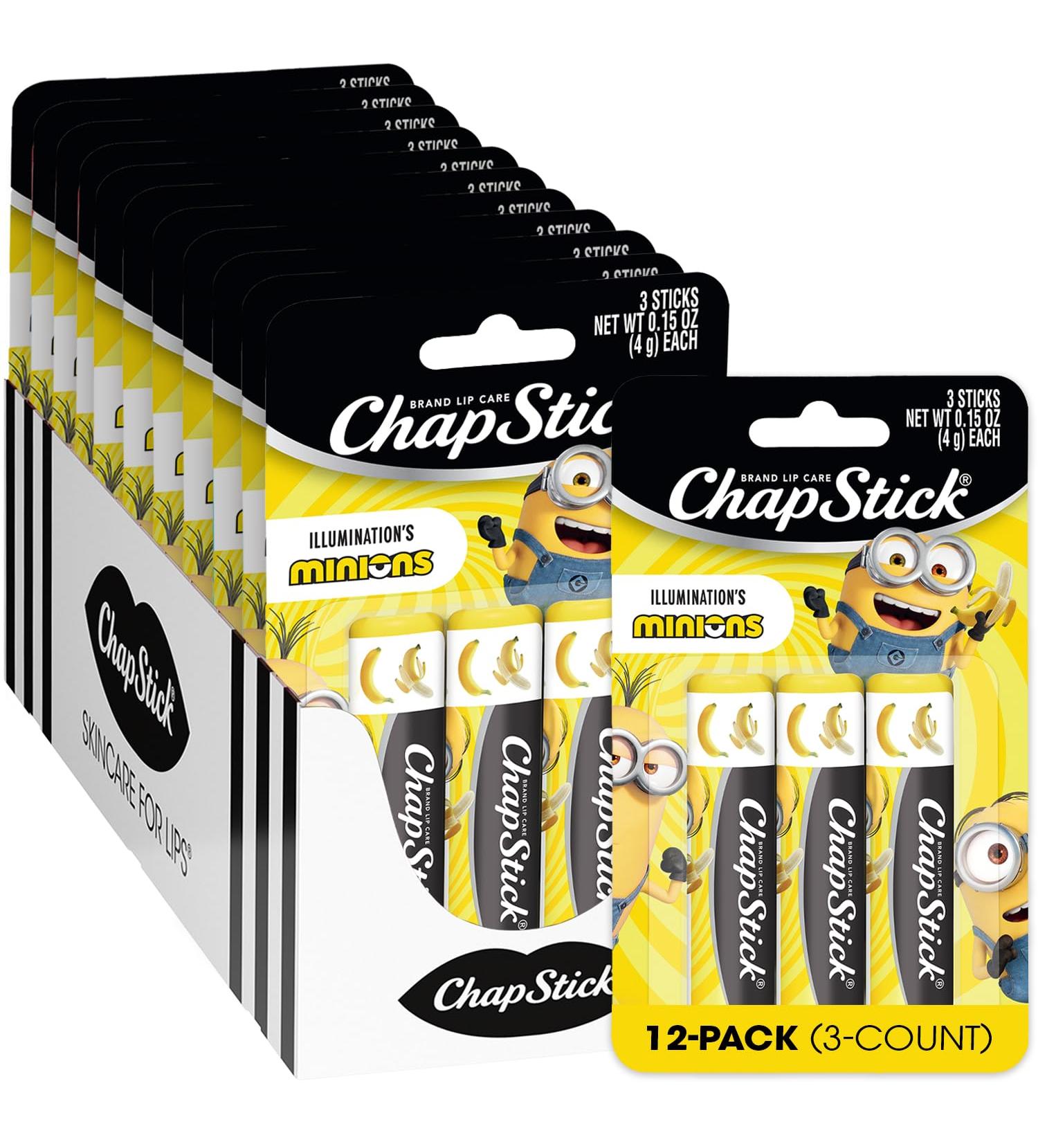 ChapStick Bulk Lip Balm Minions Banana-Nana (36 Sticks) Party Favors for Kids Stocking Stuffers 0.15 Oz Ea Banana-Nana 36 Sticks - Buy Online on GoSupps.com
