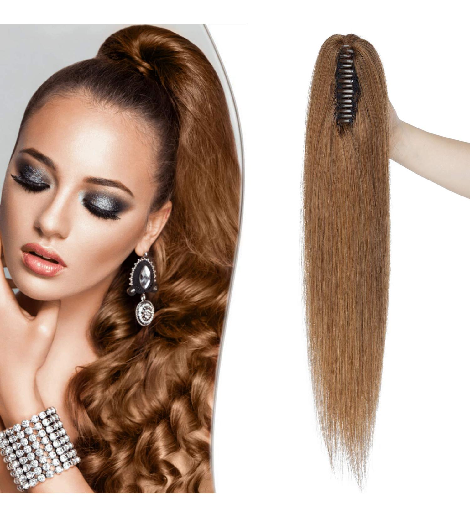 14 inch SEGO Claw on Ponytail Clip in Human Hair Extensions #6 Light Brown One Piece 100% Real Remy Hairpieces Straight (105g) 14 Inch #6 Light Brown - Buy Online on GoSupps.com