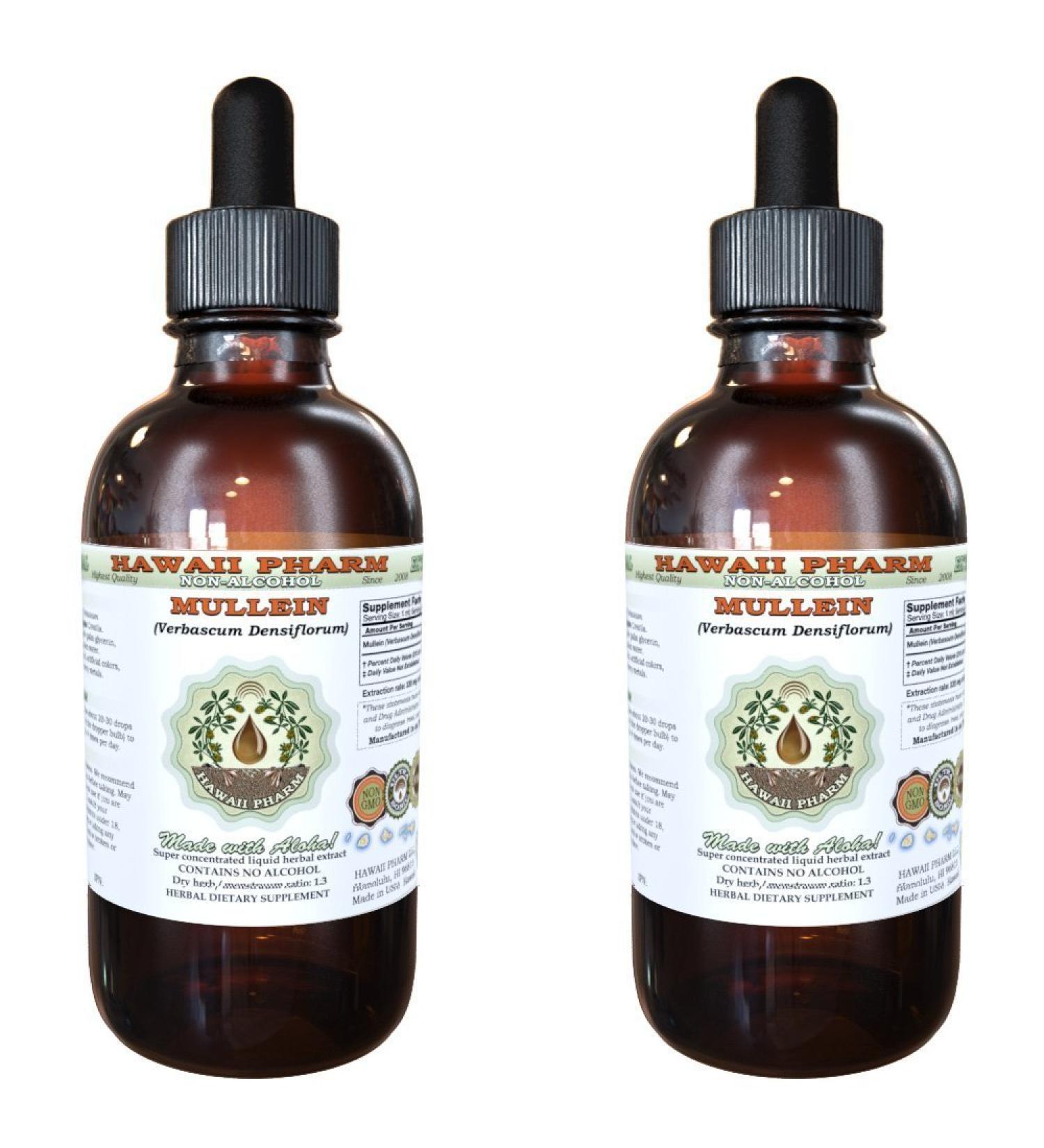 Mullein Alcohol-Free Liquid Extract Organic Mullein (Verbascum densiflorum) Dried Flower Glycerite Natural Herbal Supplement Hawaii Pharm USA 2x2 oz 2 Fl Oz (Pack of 2) - Buy Online on GoSupps.com