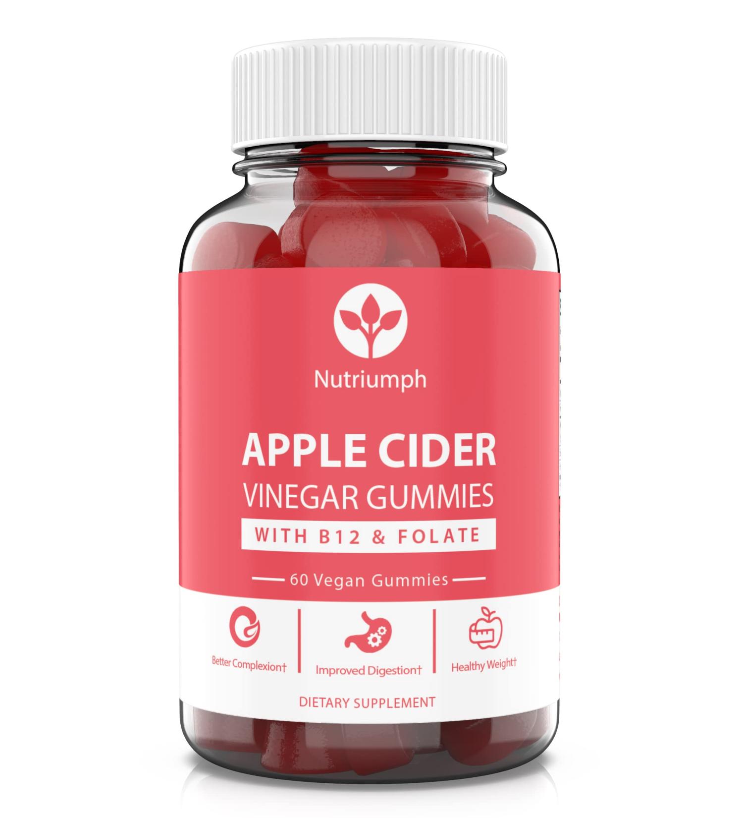 Nutriumph Apple Cider Vinegar Gummies with The Mother Vegan - 60 ACV Gummy Vitamins for Weight Loss, Detox, Immune Support, Skin, Hair, and Nails - Includes Vitamin B12 & Folate - Men & Women - Buy Online on GoSupps.com