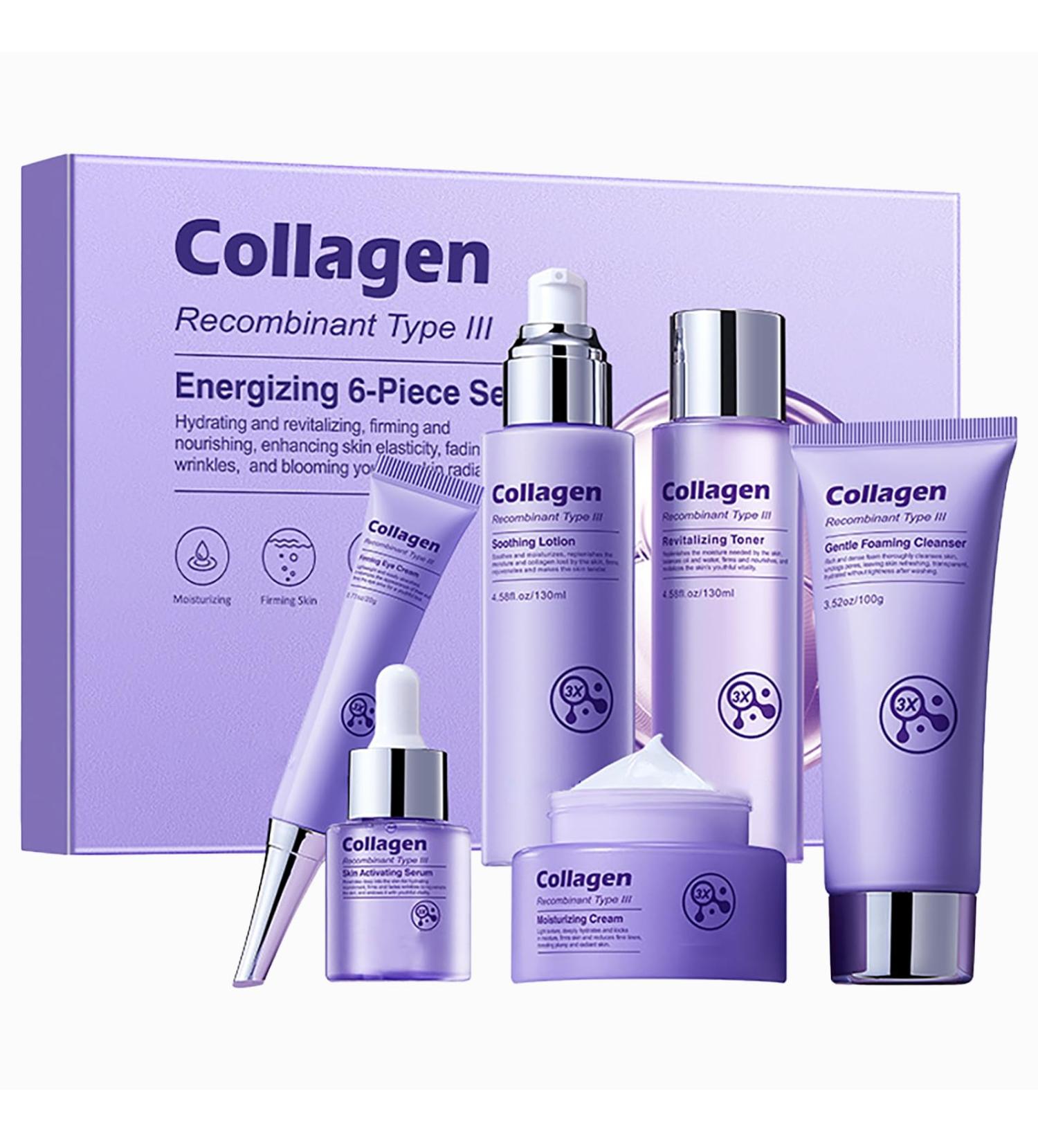 Collagen Skin Care Set for Women | Anti-Aging Firming & Hydrating Treatment to Shrink Pores and Smooth Wrinkles | 6-Piece Set with Face Serum Cream Eye Cream Toner Cleanser and Soothing Lotion - Buy Online on GoSupps.com
