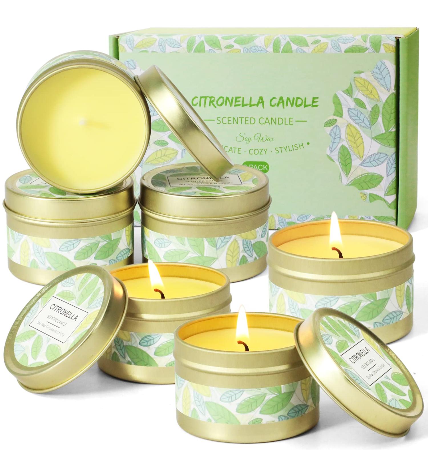 SCENTORINI Citronella Candles - 6x2.5oz Soy Wax Lemongrass Scented Gift Set for Outdoor Patio Garden Camping | Portable Travel Tin Candles - Buy Online on GoSupps.com