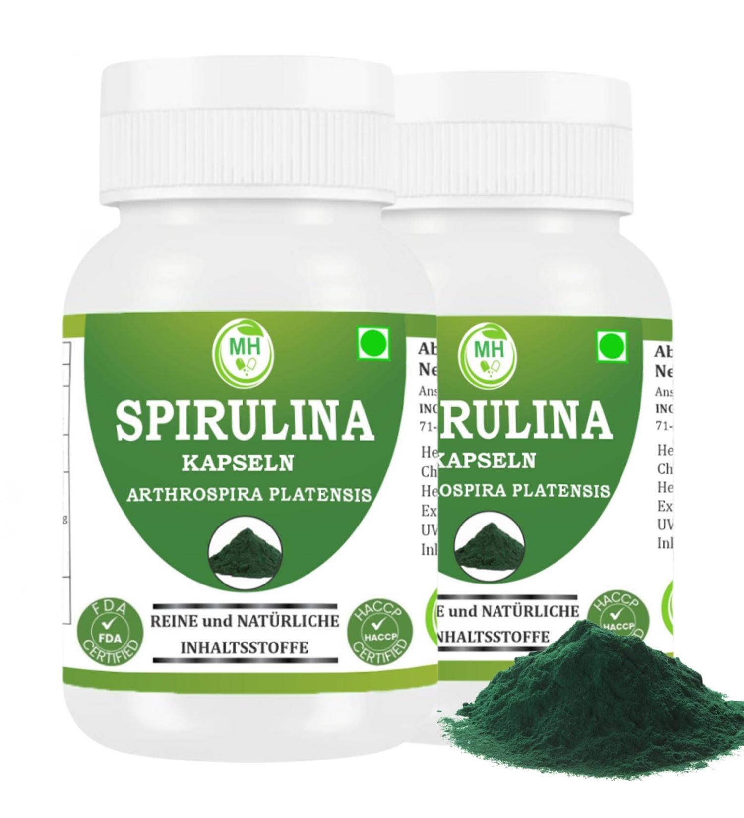  Morsan Healthcare Spirulina (Arthrospira platensis) Capsules | Pack of 60 x 500 mg Vegetarian Capsules | Natural Food Supplement | GMP Certified | Gluten-Free (120) - Buy Online on GoSupps.com