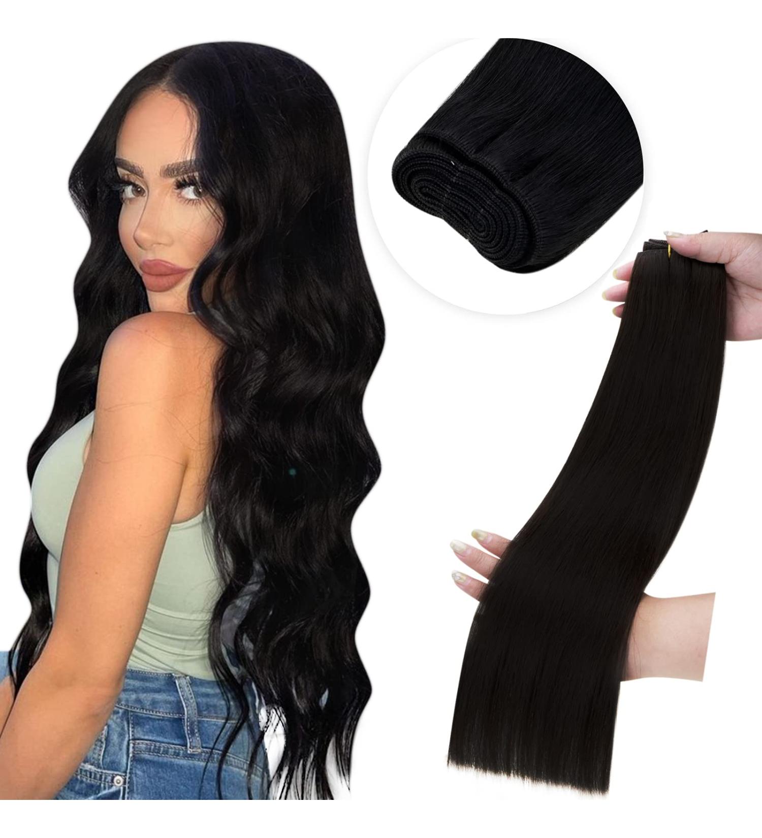 LAAVOO Black Real Hair Extensions - Invisible 80g Remy Hair Extensions 35cm for Sewing - #1 Black Glatt - Buy Online on GoSupps.com