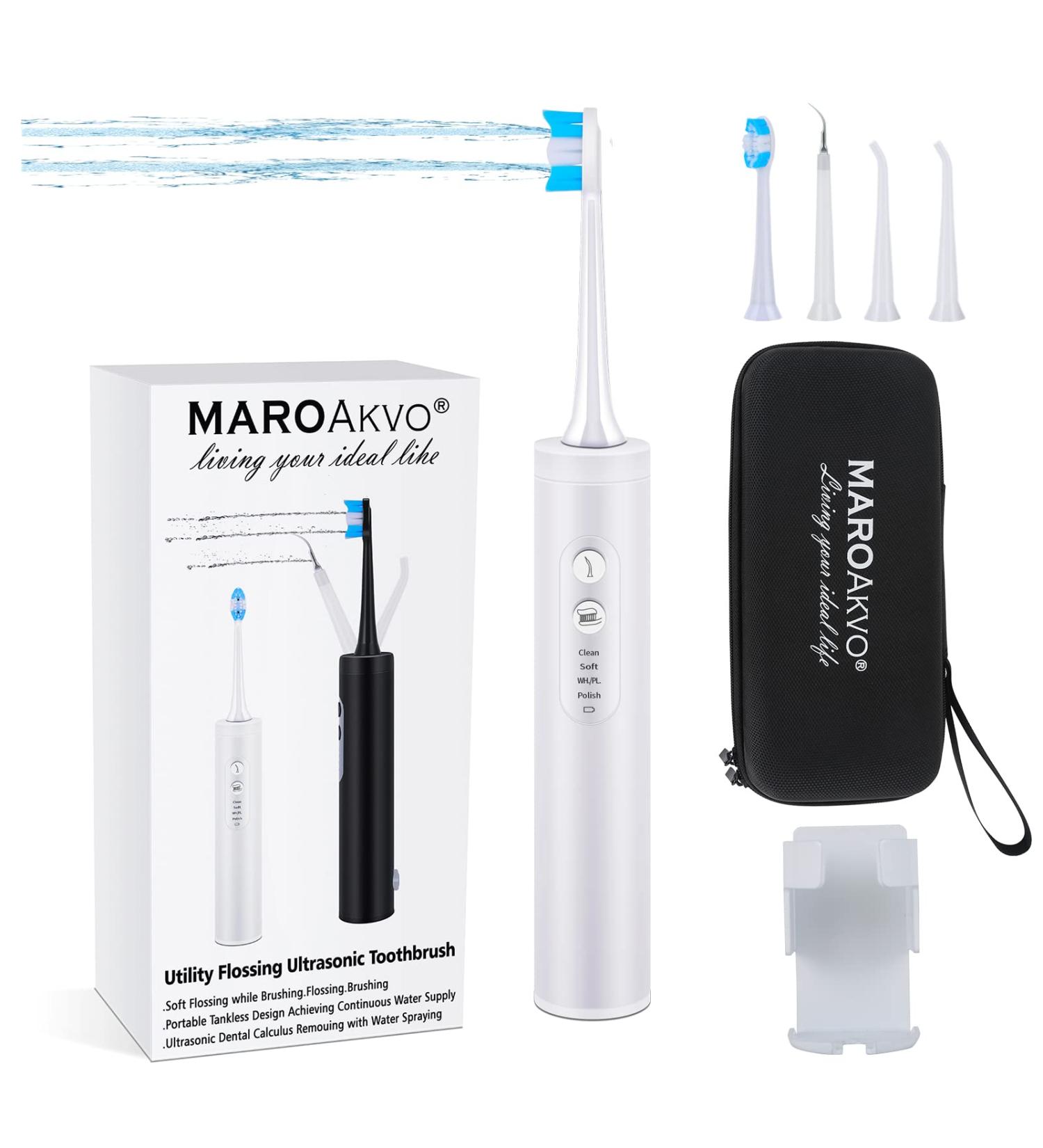 MAROAkvo Sonic Toothbrush and Water Flosser Combo - Teeth Cleaner with Travel Case and Wall Holder (White) - Buy Online on GoSupps.com