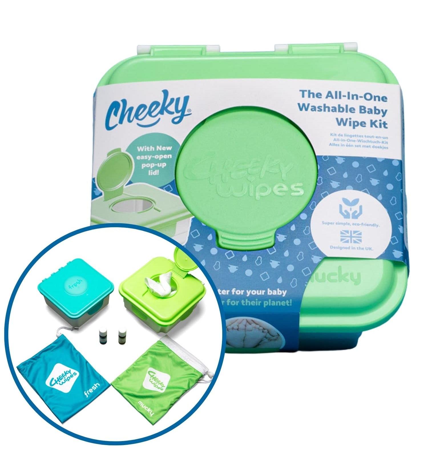 Cheeky Wipes Reusable Baby Wipe Kit - 25 Washable Bamboo Terry Cloth Wipes with Fresh and Mucky Soaking Boxes & Essential Oil Solutions - Bamboo (White) - Buy Online on GoSupps.com