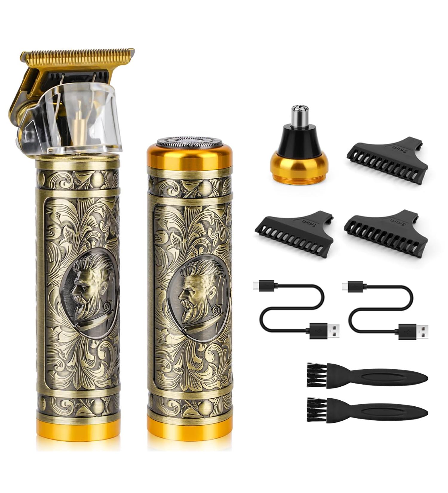 3 in 1 Mini Hair Clippers & Nose Trimmer Set for Men - Cordless & Rechargeable - Zero Gapped T Blade - Gold - Perfect for Barbers and Home Use - Buy Online on GoSupps.com