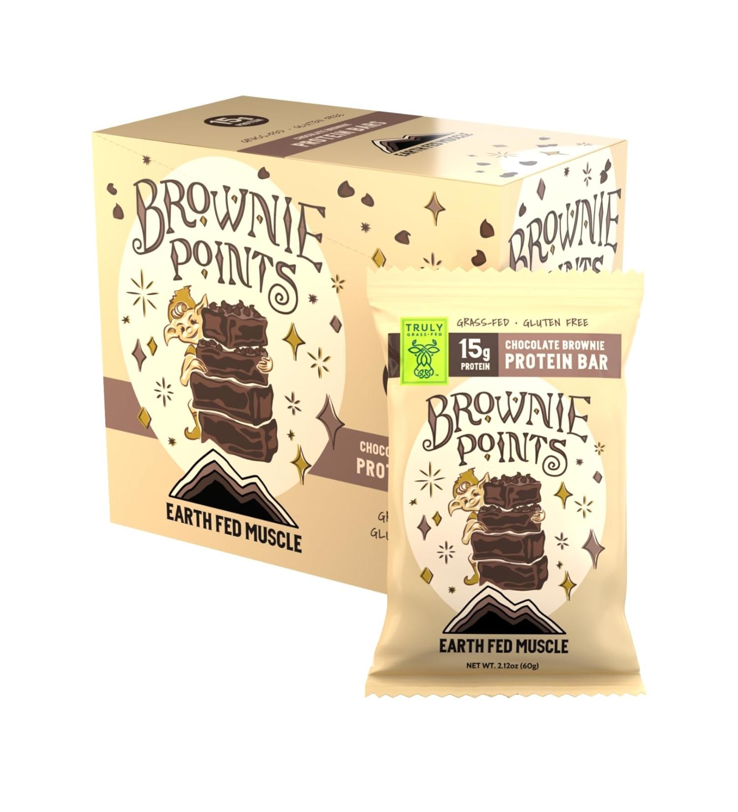 Earth Fed Muscle Brownie Points Chocolate Brownie Grass Fed Whey Protein Bars | 15g Protein Snack | Gluten Free Non-GMO All-Natural Clean Energy | 2.12 oz Bars (10 Count) - Buy Online on GoSupps.com