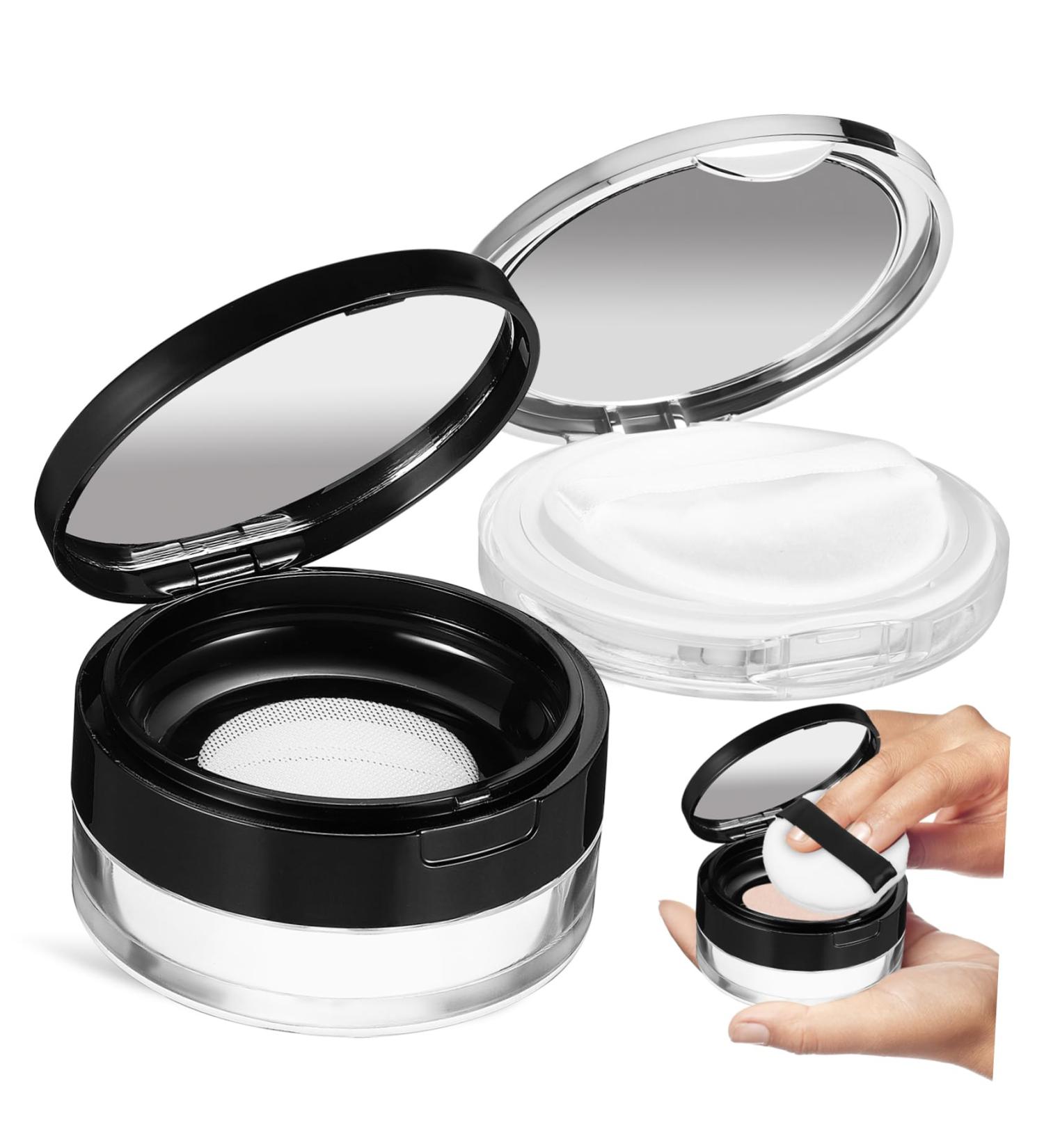  Healvian Healvian 20g Elastic Mesh Flip-Top Black Loose Powder Box + 3g Thin Silver Powder Puff Beauty Products Powder Container with Puff Sample Jars Bottle Sponge - Buy Online on GoSupps.com