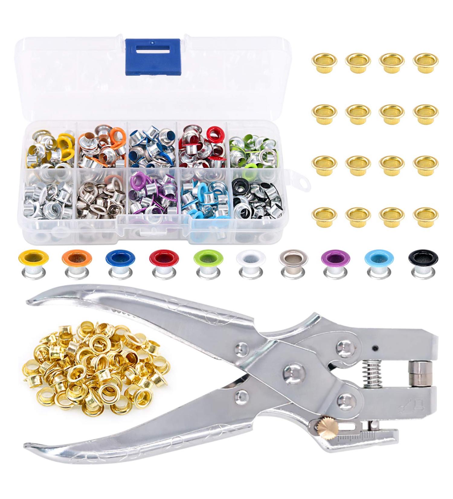 Swpeet 300Pcs 10 Colors 3/16 inch Metal Grommets Kit and 1Pcs Eyelet Hole Punch Pliers with 100Pcs Gold Grommets  Metal Eyelets Kits Shoe Eyelets Grommet Sets for Leather Fabric Belt Clothes - Buy Online on GoSupps.com