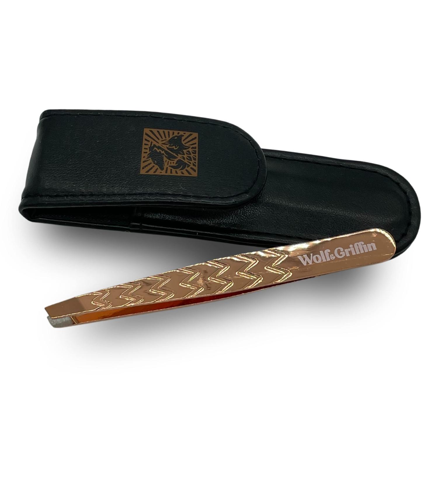 Wolf & Griffin Rose Gold Precision Tweezers - Professional Slanted Stainless Steel with Case | Ultimate Quality for Flawless Grooming - Buy Online on GoSupps.com