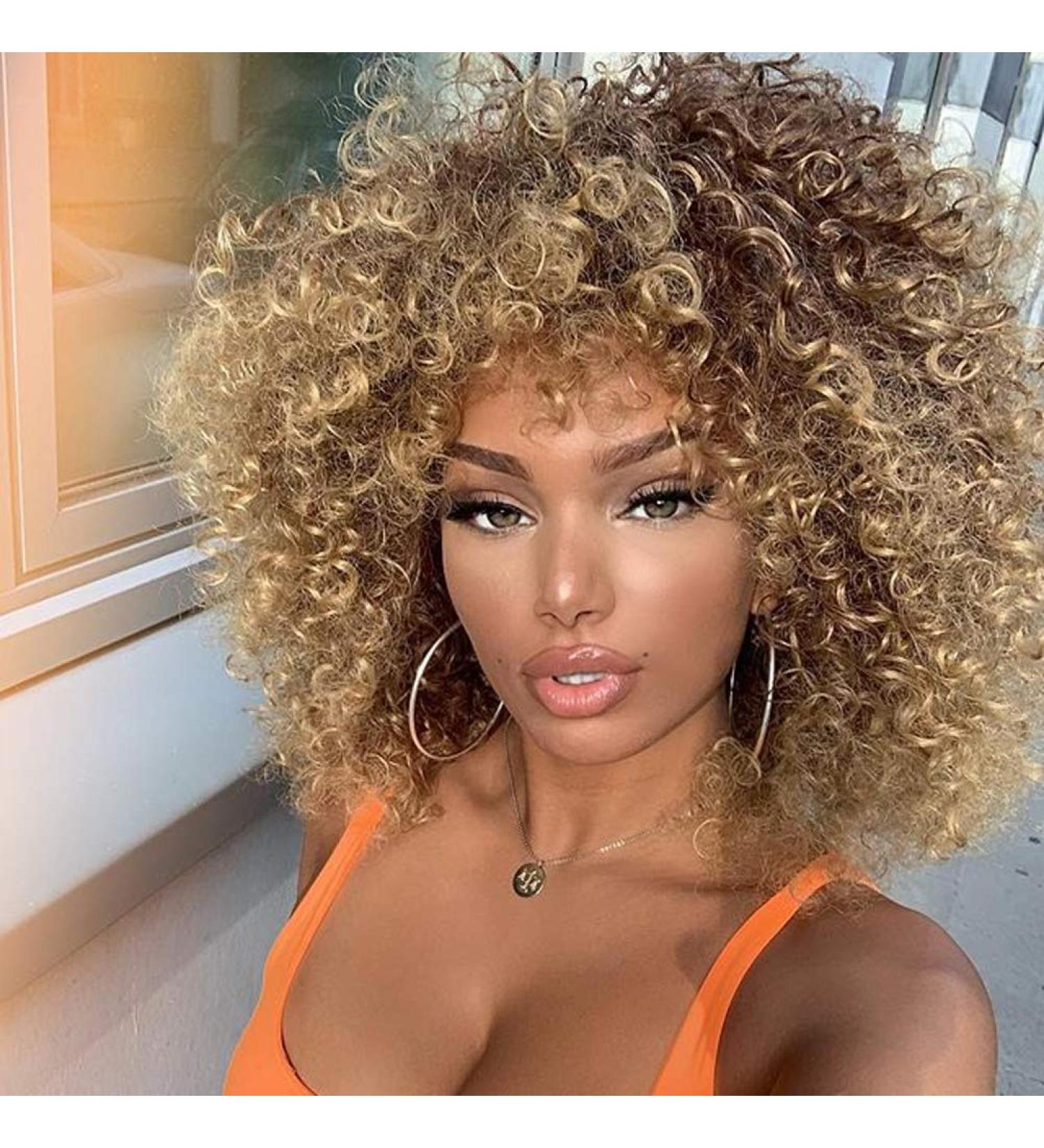 Xinran 14 Blonde Curly Afro Wig for Black Women - Brown to Blonde Mix - Synthetic 70s Kinky Afro Wig - Buy Online on GoSupps.com