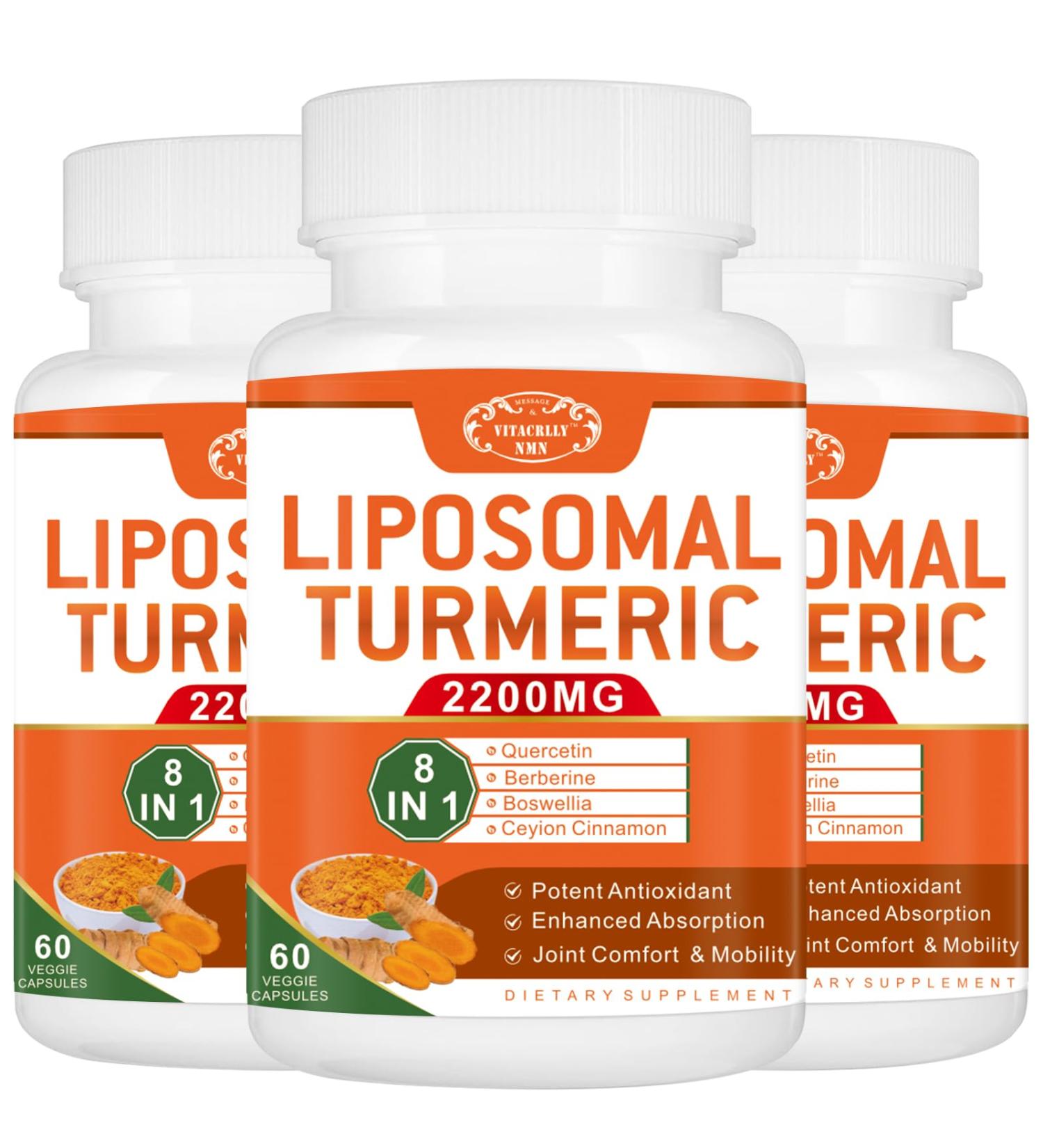 2200mg Liposomal Turmeric Curcumin Supplement with Black Pepper & Ginger Enhanced Absorption - 95% Curcumin Extract for Joint Support 180 Capsules - Buy Online on GoSupps.com