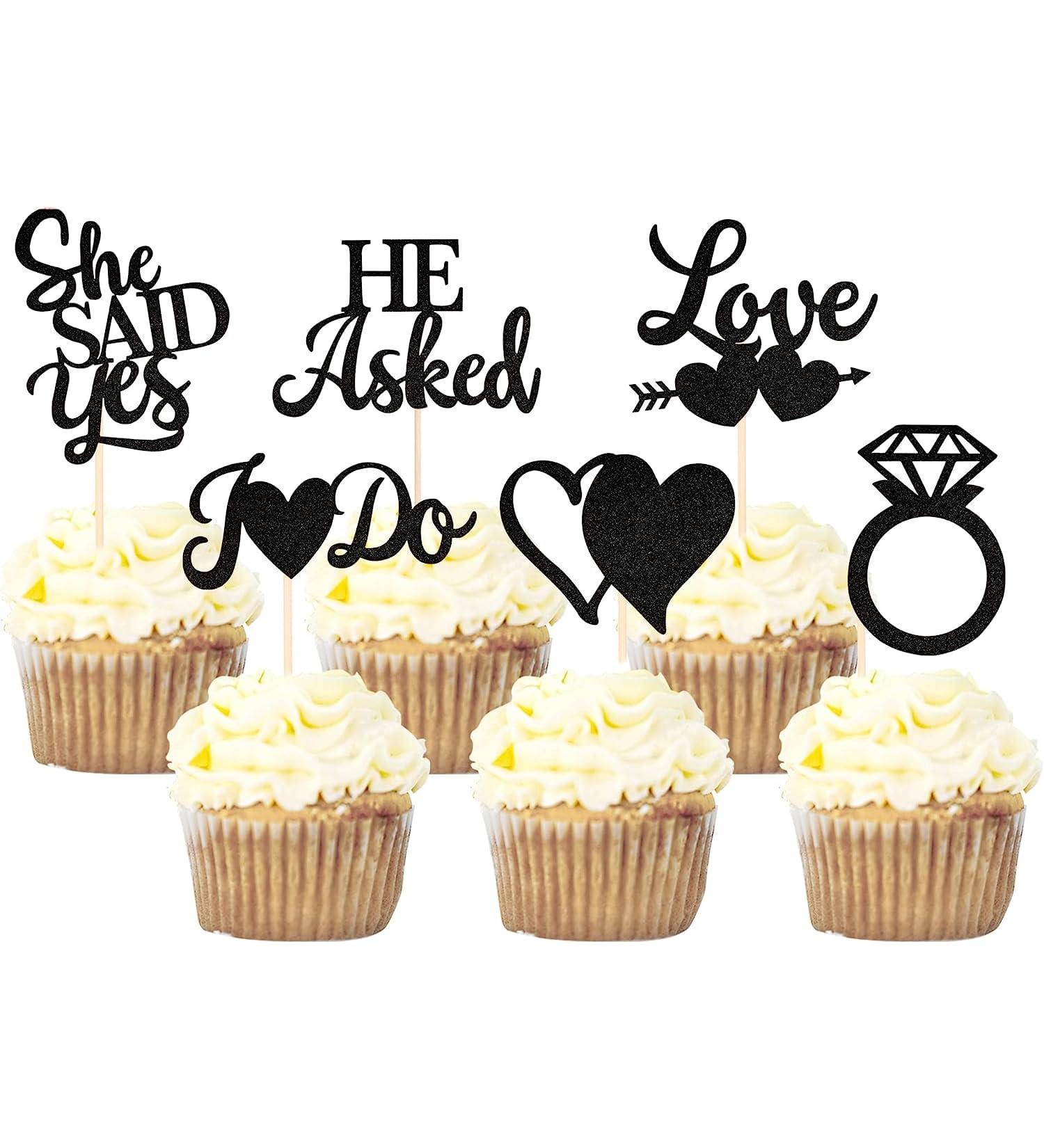 Pack of 36 He Asked She Said Yes Cake Decoration Birthday She Said Yes Cake Toppers Glitter Cake Decoration Diamond Ring Heart Cake Topper Muffin Decoration for Wedding Engagement Bridal Party Colour 4 - Buy Online on GoSupps.com