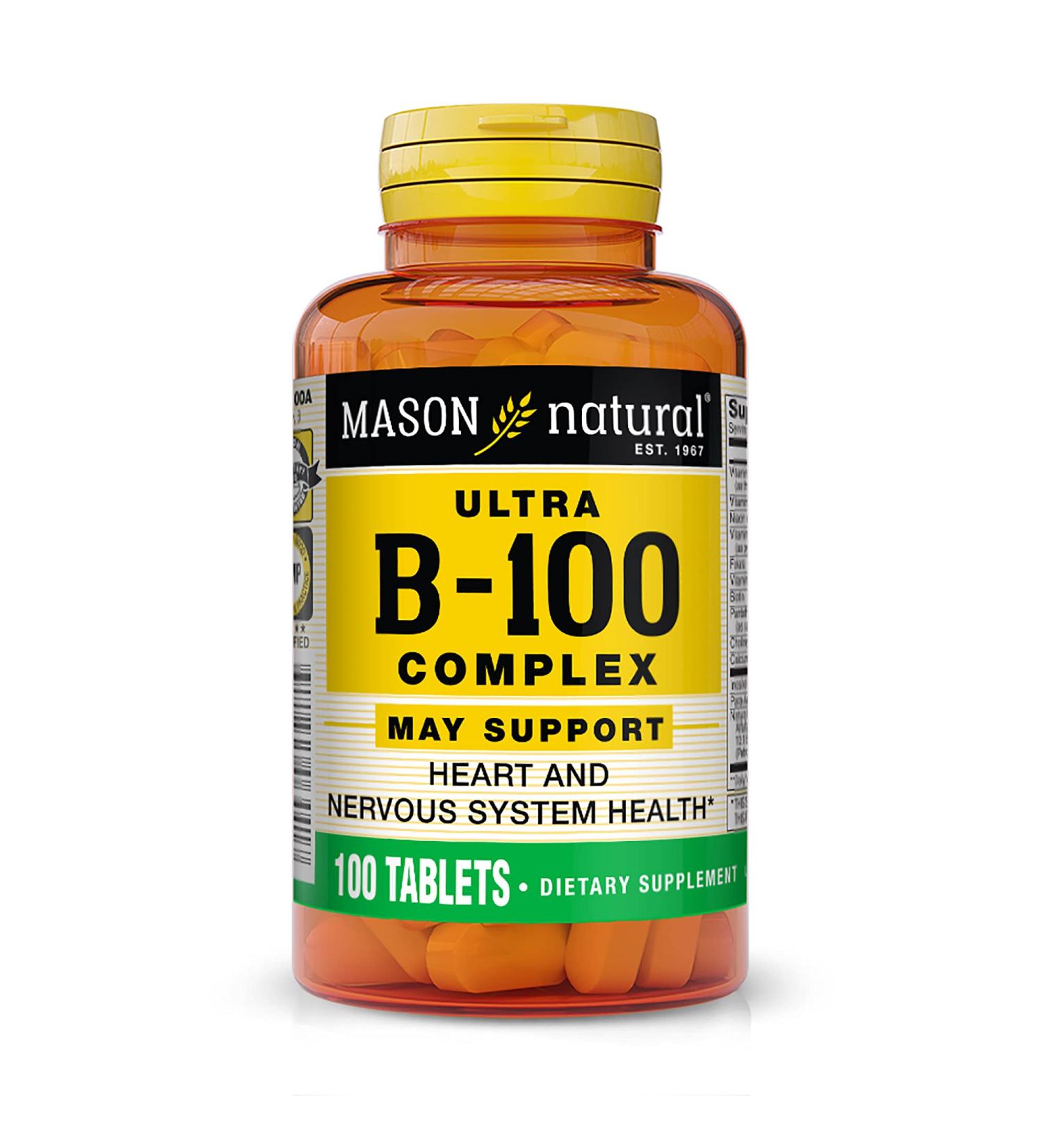 MASON NATURAL Ultra B-100 Complex 100 Tablets - Supports Healthy Heart, Nervous System, Immune Function & Energy Metabolism - Buy Online on GoSupps.com