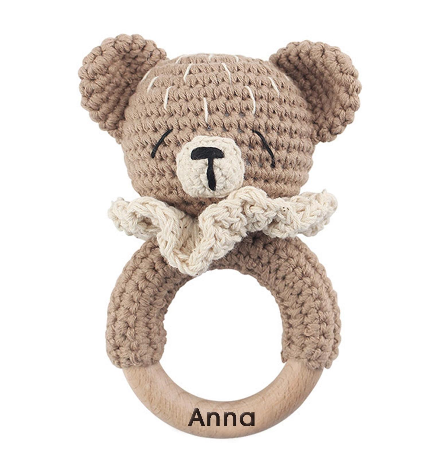 Personalized Baby Bite Ring - Cute Engraved Wood Rattle - Perfect Newborn Gift for Boys & Girls - Buy Online on GoSupps.com