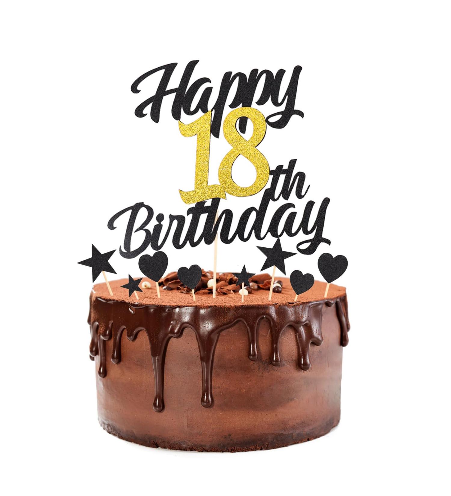 Alegre 18th Birthday Cake Topper Set - 9 Piece Black Gold Decorations for Boys & Girls - Perfect for 18 Years Celebration - Buy Online on GoSupps.com