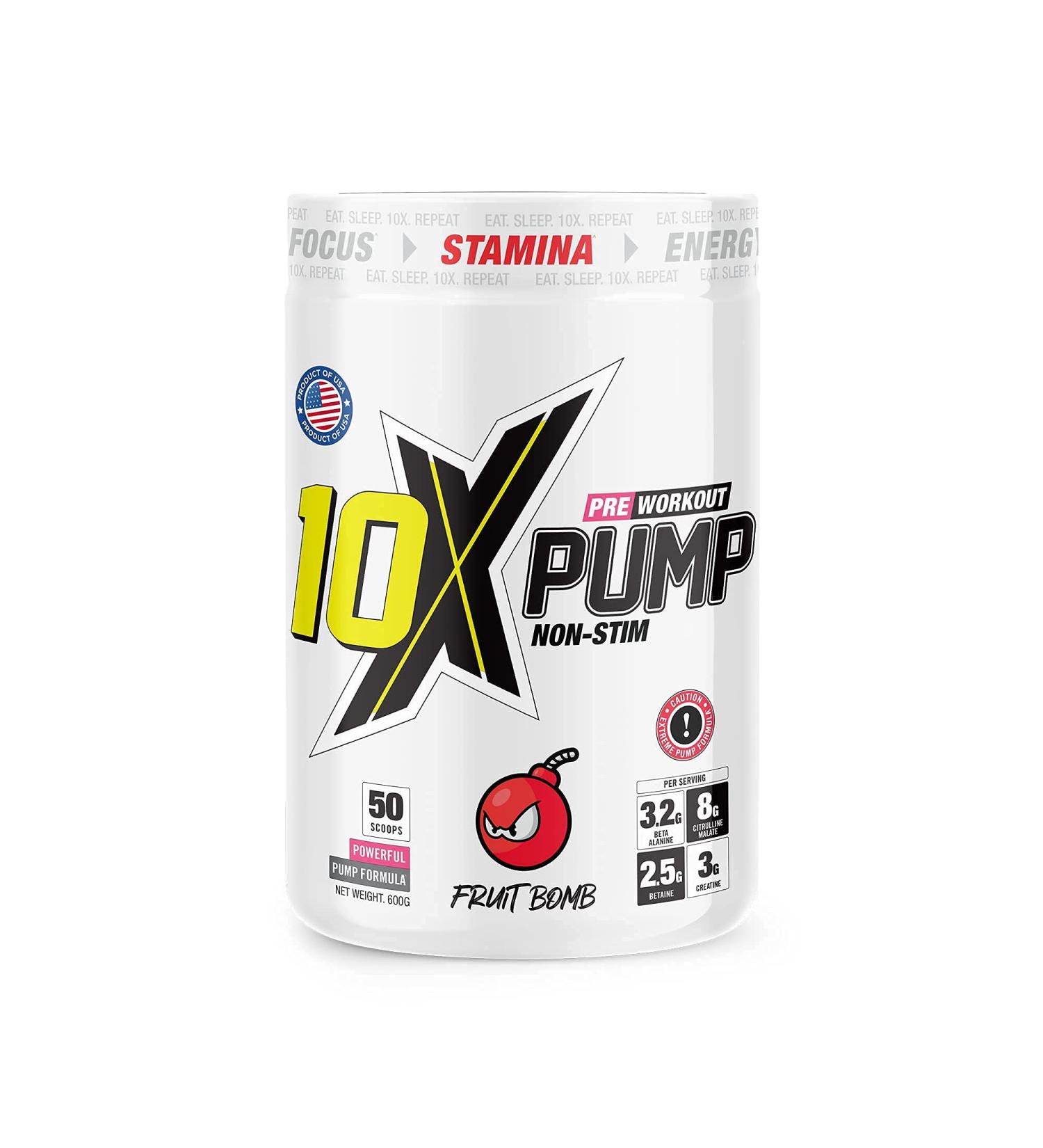 10X Athletic Non Stim Pre Workout - Sugar Free Vegan Formula for Optimal Performance - Fruit Bomb Flavor - 600g, 25/50 Servings - Buy Online on GoSupps.com