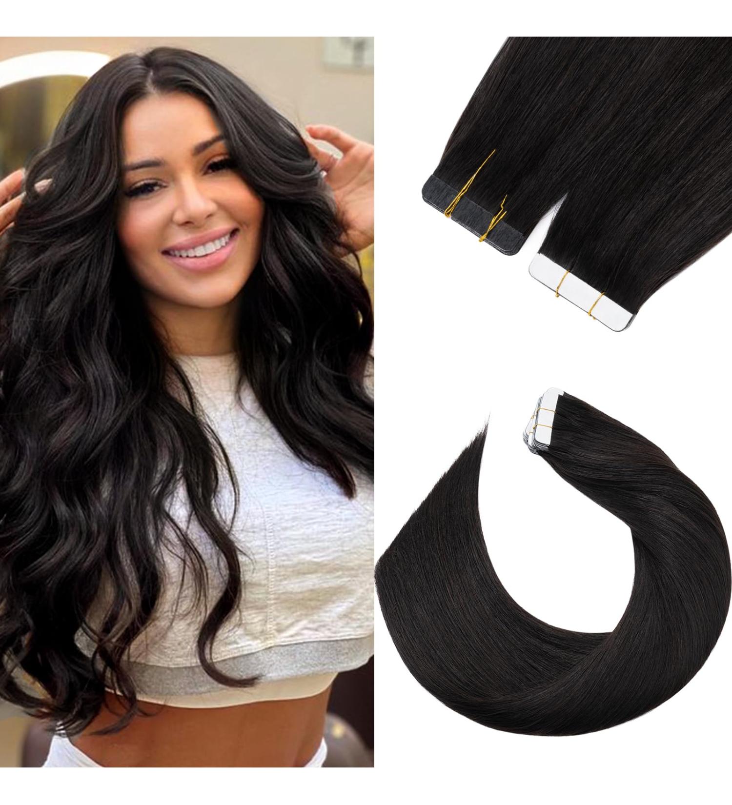 Buy Silk-Co Tape in Extensions - 20 Stk Real Remy Hair Natural Black 50cm Light Version for Seamless Volume - Buy Online on GoSupps.com