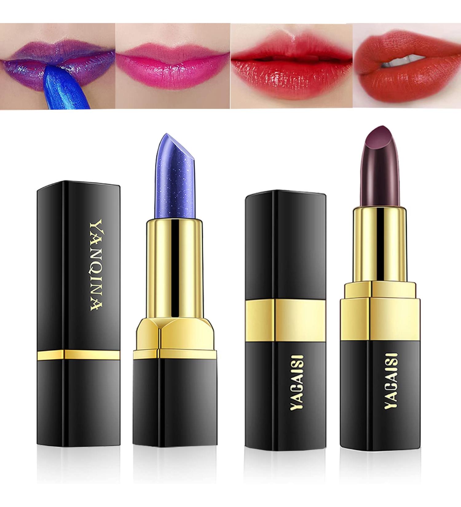 Yeweian 2 Pcs Magic Black Blue Lipstick Set - Color Changing Shimmer Lipstick for Long Lasting Moisturized Lips - Buy Online on GoSupps.com