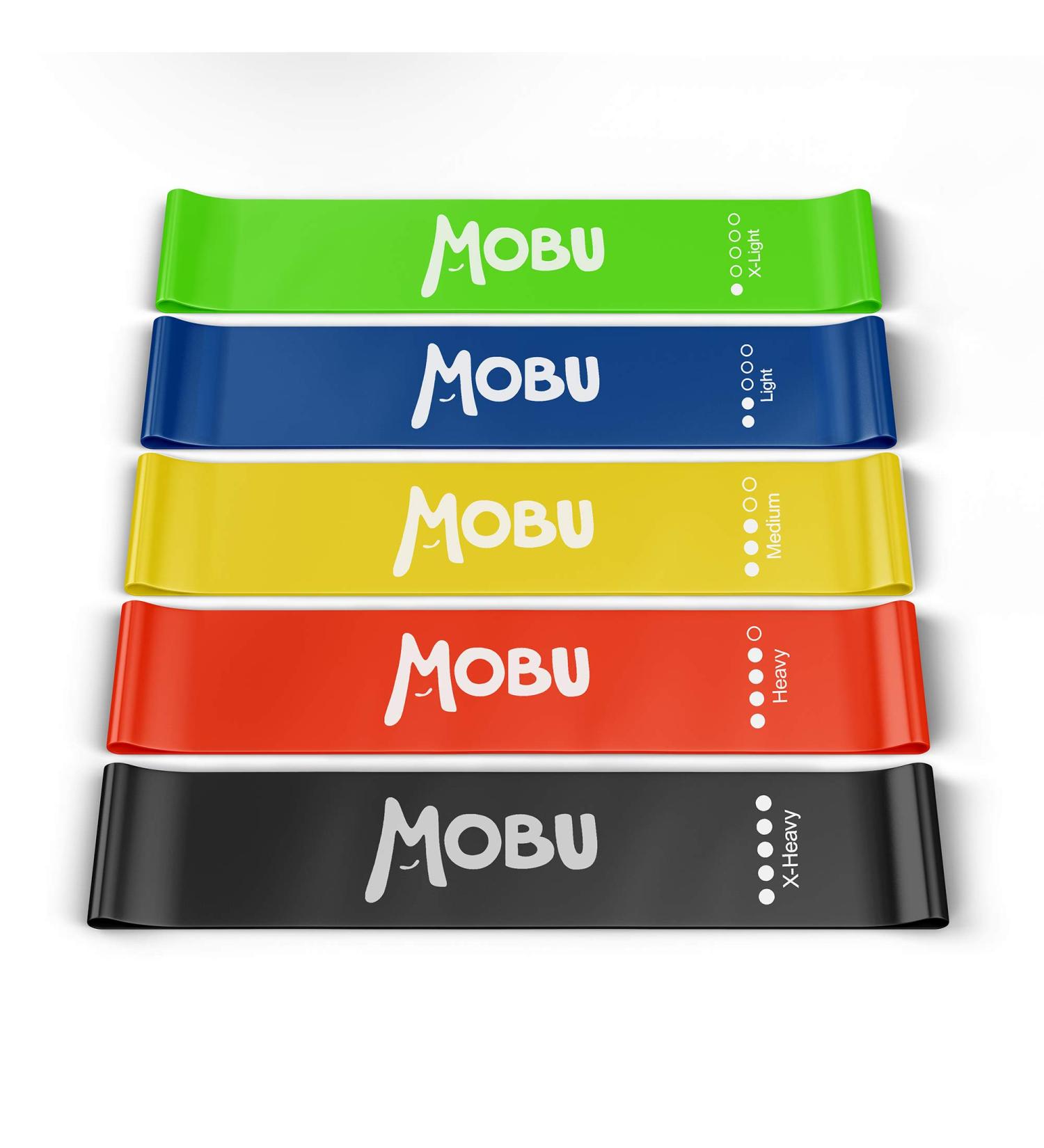 MOBU Resistance Bands Set - 5 Skin-Friendly Exercise Bands for Gym & Home Workout - 5 Resistance Levels for Strength Training - Green Blue Yellow Red Black - Buy Online on GoSupps.com