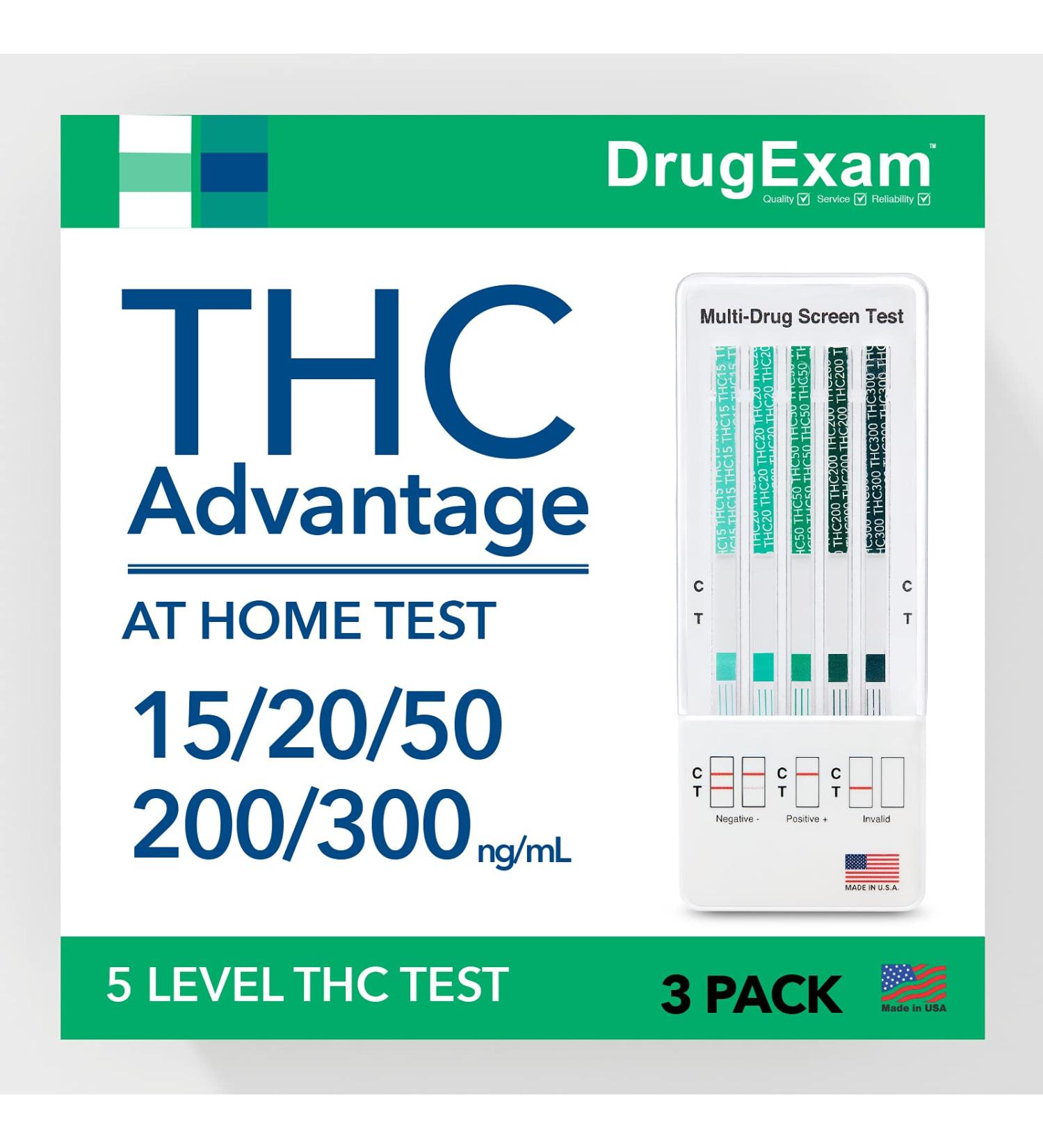 DrugExam THC Advantage Home Urine Test Kit - 3 Pack | Made in USA | Highly Sensitive THC 5 Level Test | Detects 15 ng/mL, 20 ng/mL, 50 ng/mL, 200 ng/mL, 300 ng/mL - Buy Online on GoSupps.com