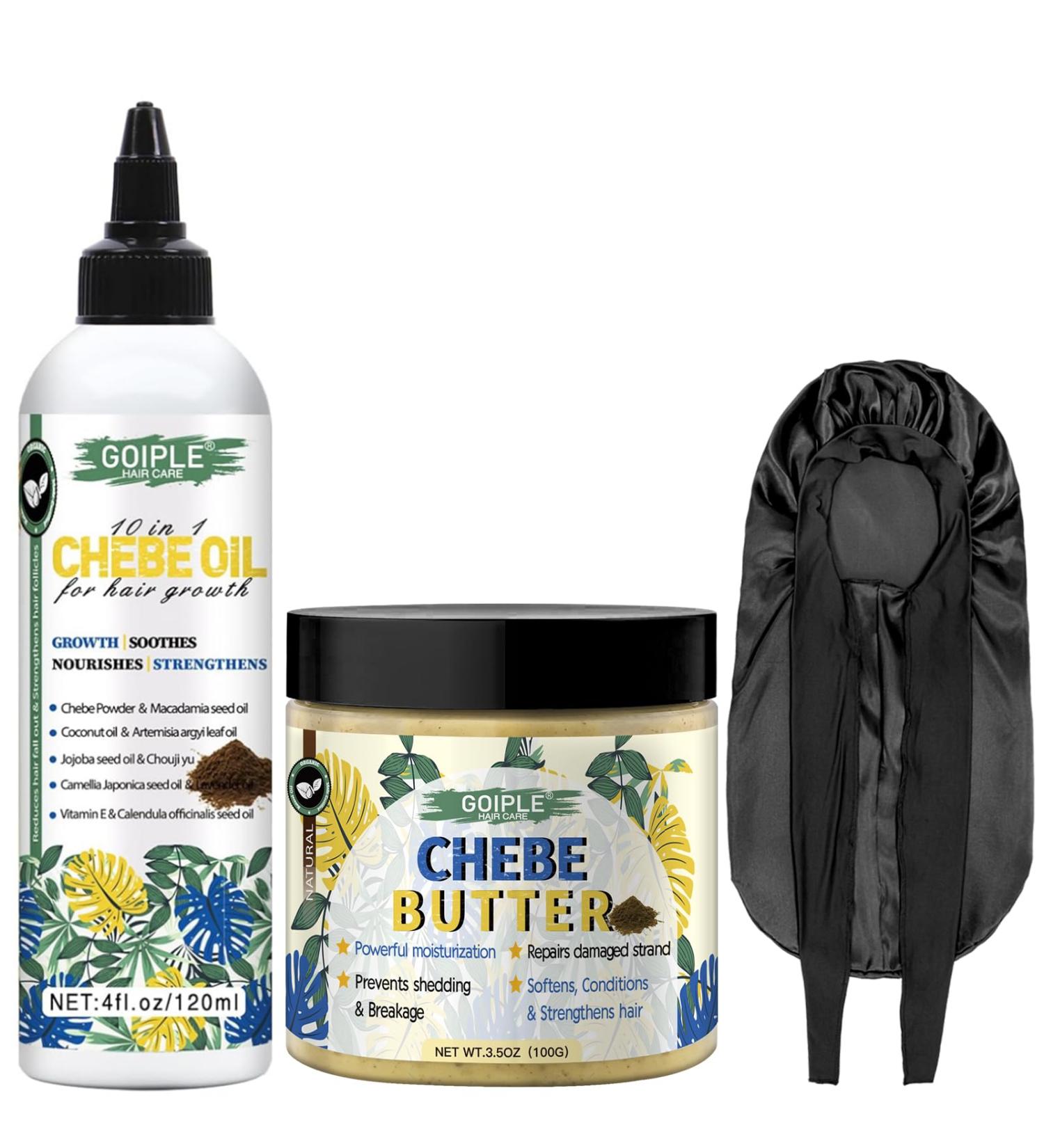 Natural Chebe Hair Oil for Growth - 10 in 1 Moisturizer & Braid Bonnet | Stronger Thicker Longer Hair - Buy Online on GoSupps.com