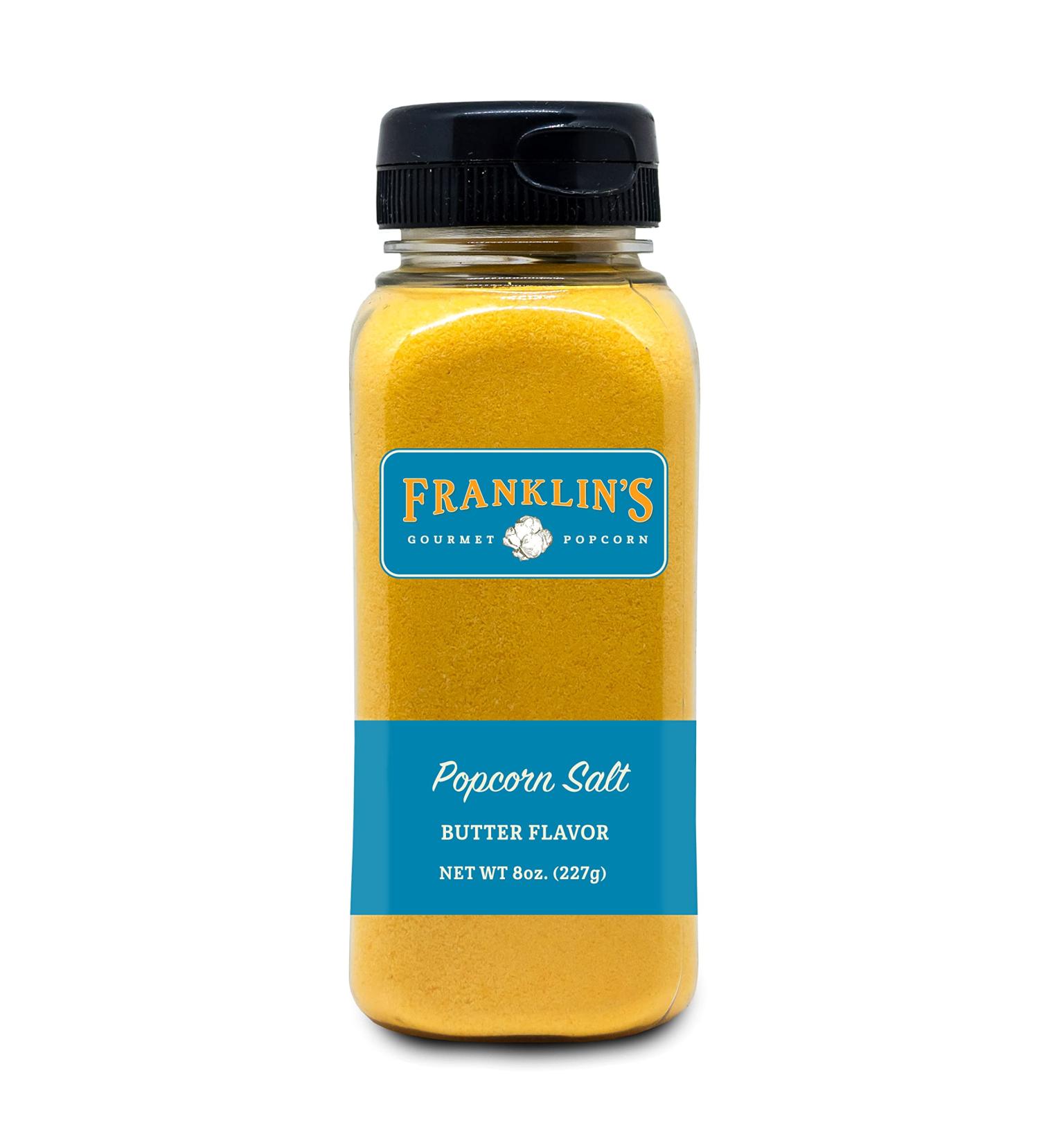 Franklin's Gourmet Popcorn Butter Flavored Salt - 8 oz. Bottle | Premium Vegan Kosher Seasoning for Authentic Movie Theater Taste - Made in USA | 8 Ounce Pack - Buy Online on GoSupps.com