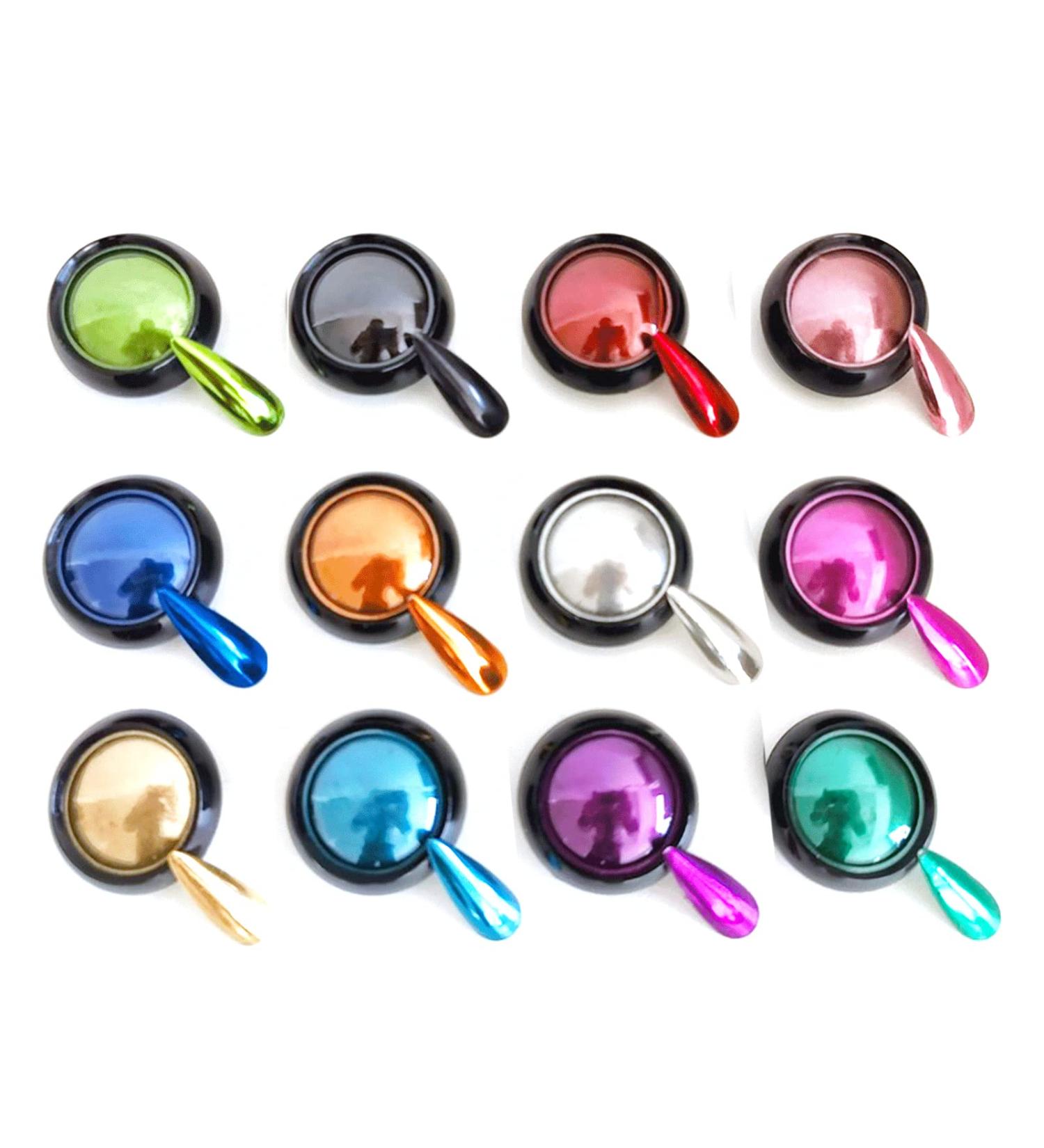 Chrome Nail Powder Set - Metallic Mirror Effect Holographic Chameleon Pigment for Gel Nails - 12Jars - Buy Online on GoSupps.com