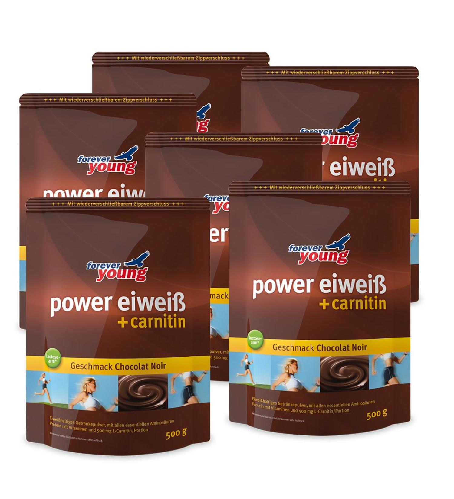 Forever Young Power Protein + Carnitine 6 x 500g bag chocolate
