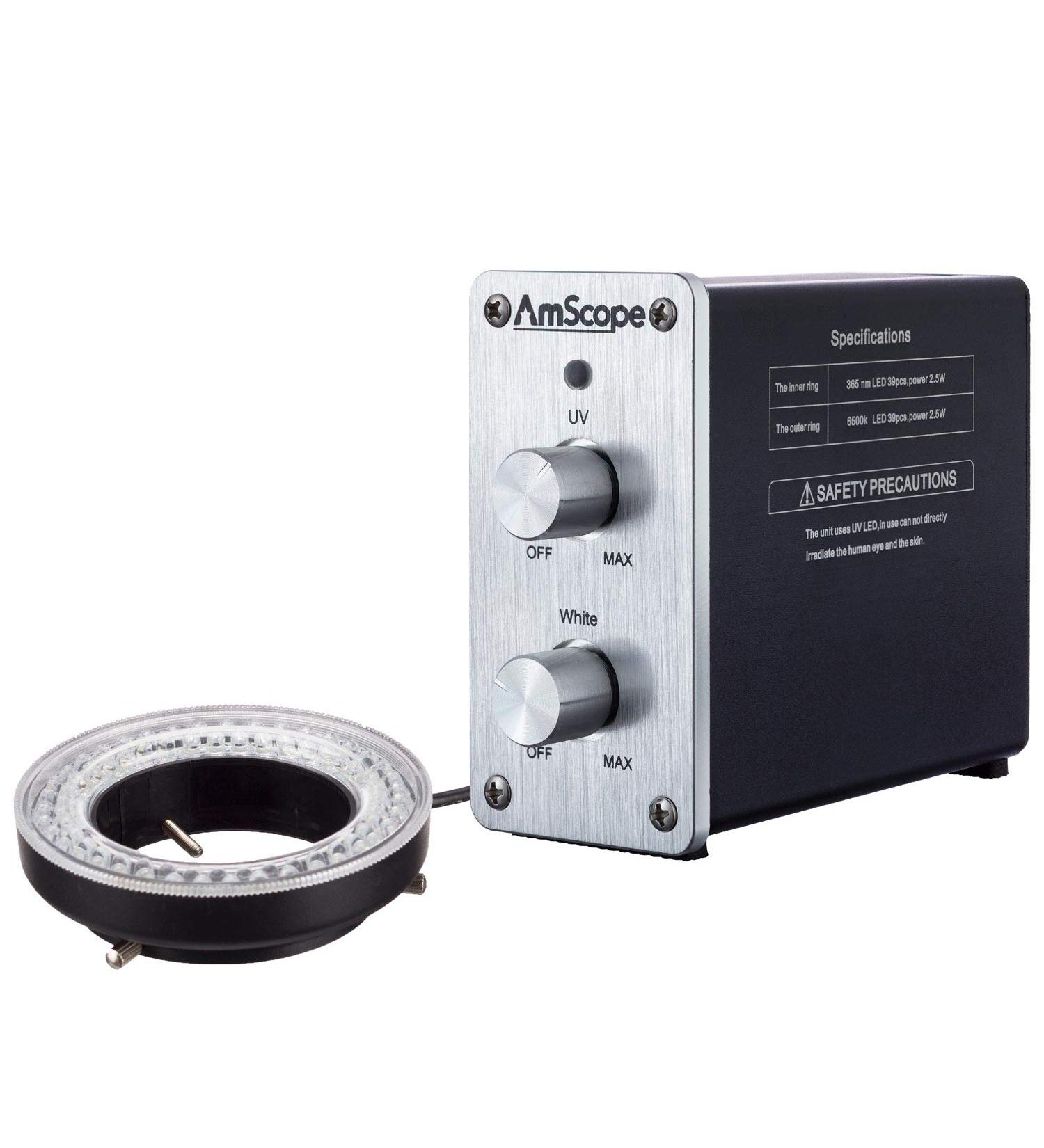 AmScope Dual Channel White UV LED Ring Light - Professional Illumination for Microscopes - Buy Online on GoSupps.com