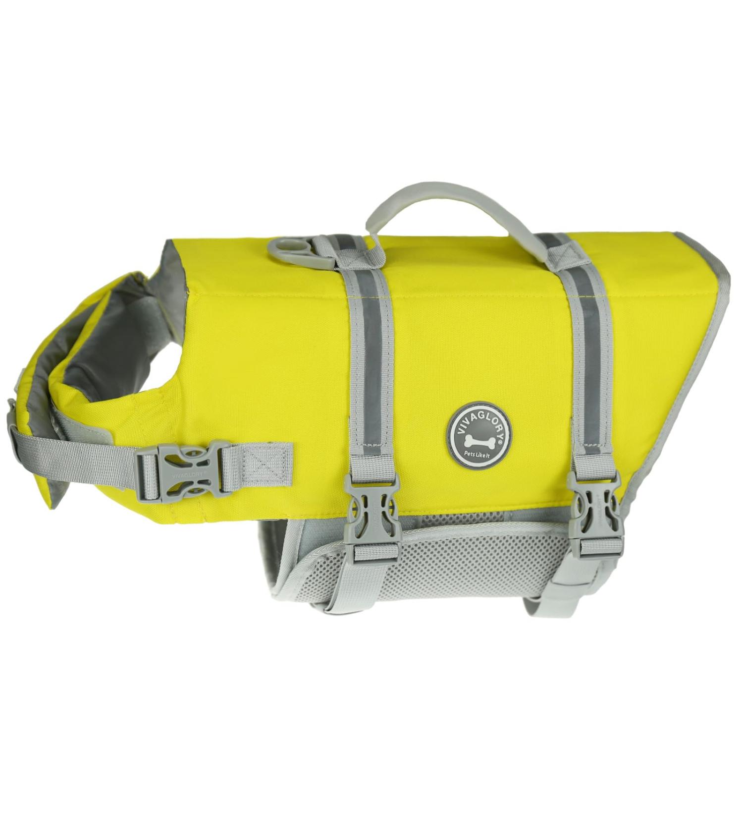 Vivaglory Ripstop Dog Rescue Vest for Small & Medium Dogs - Enhanced Buoyancy & Visibility Yellow-Gray 63-78cm - Buy Online on GoSupps.com
