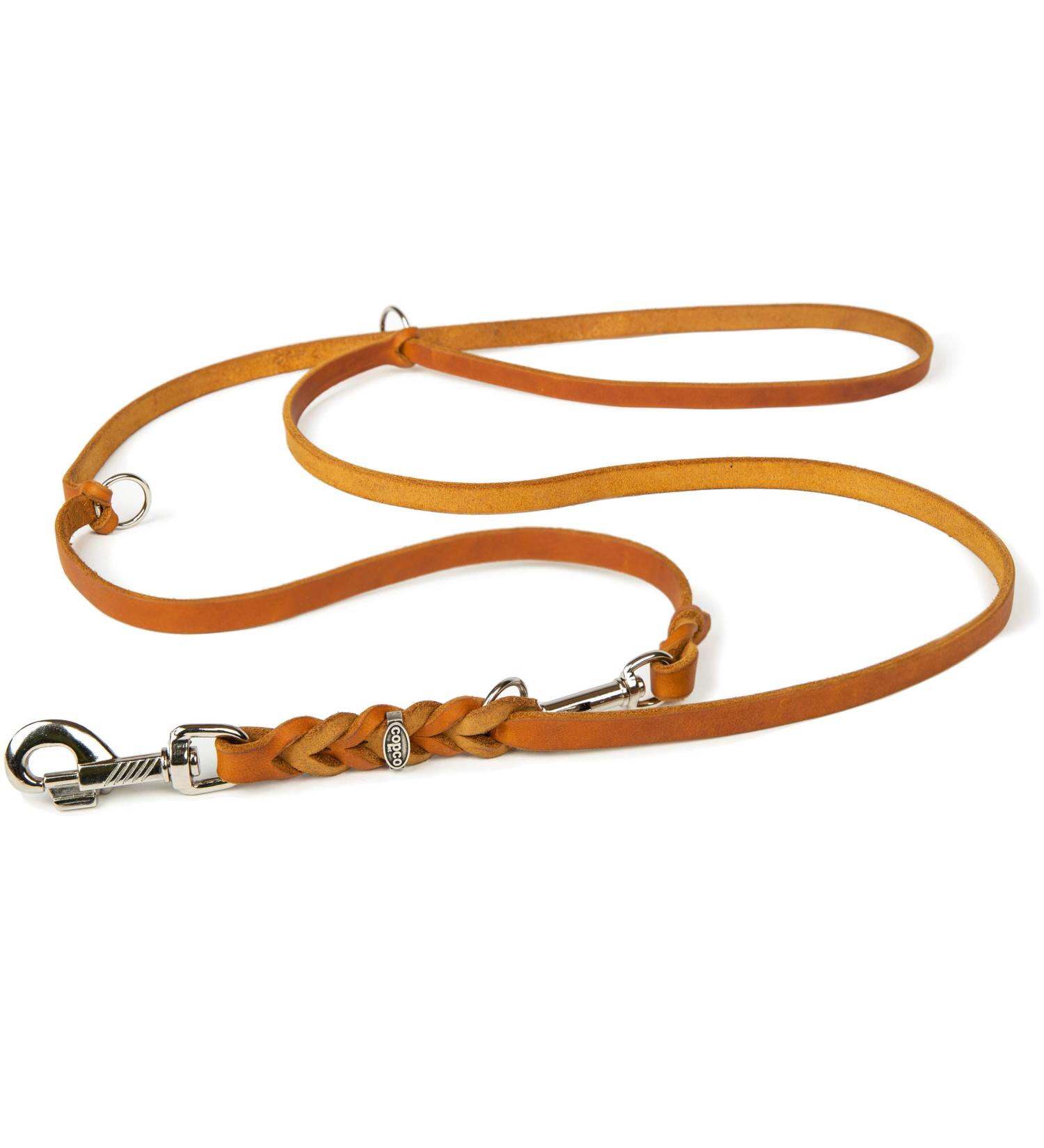 Buy COPCOPET Handmade Fat Leather 3-Way Adjustable Dog Leash | Soft & Durable | 2.80m x 8mm | Cognac | Chrome Fittings | International Shipping - Buy Online on GoSupps.com