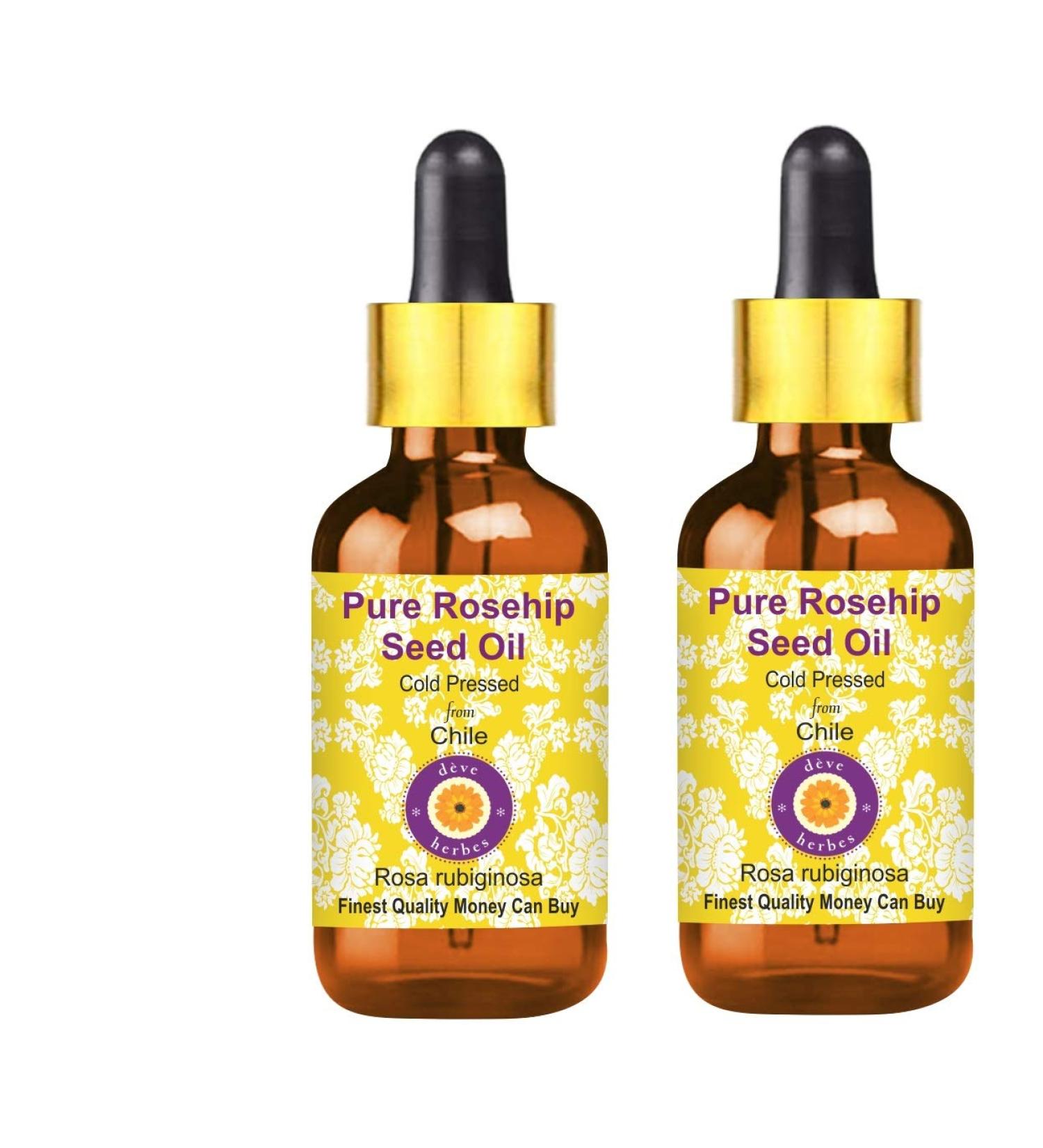 d ve herbes Pure Rosehip Seed Oil (Rosa rubiginosa) with Glass Dropper Cold Pressed (Pack of Two) 100ml X 2 (6.76 oz) - Buy Online on GoSupps.com