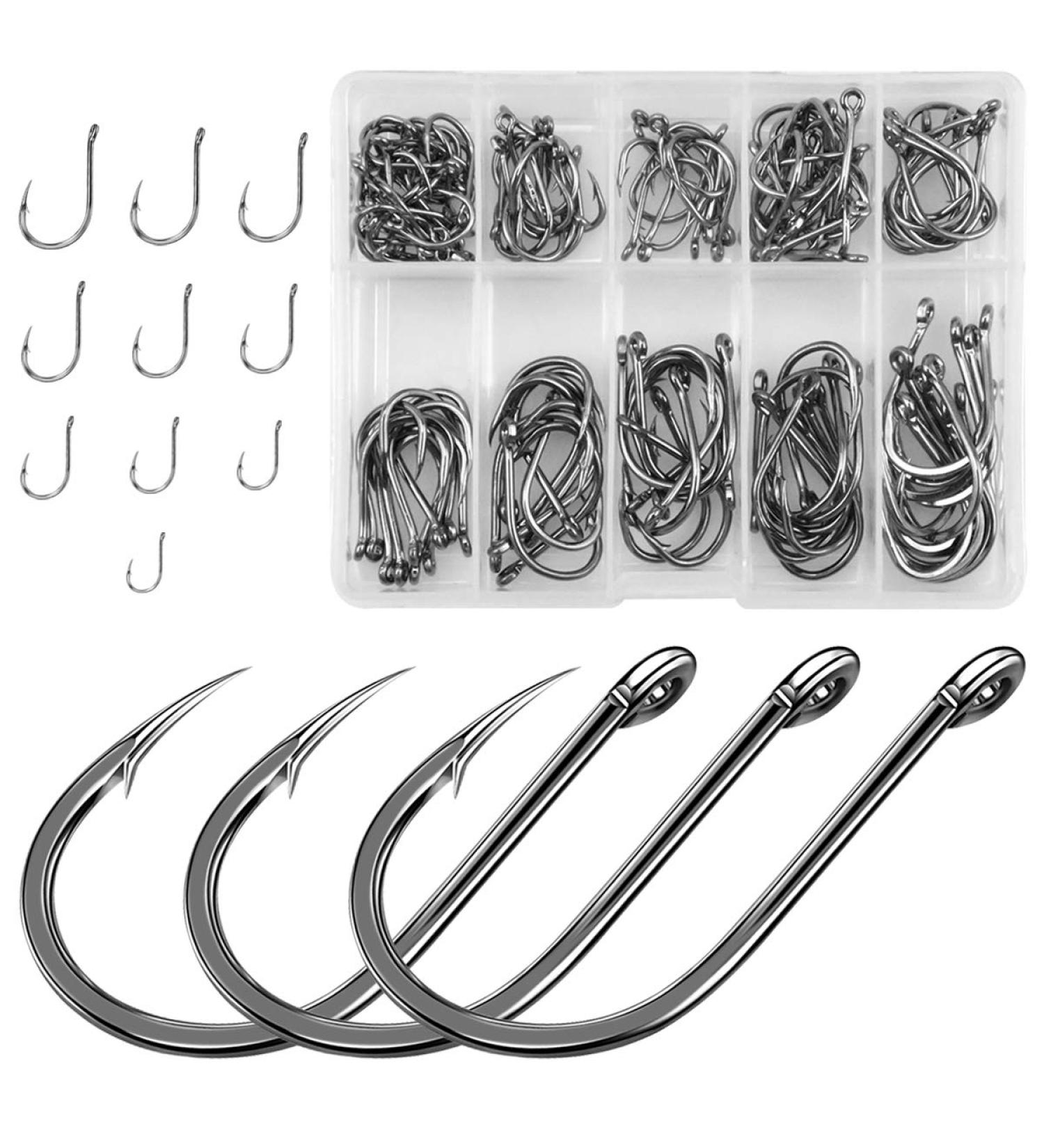 Jinlaili Fishing Hooks - 100 Carbon Steel Hooks (3#-12#) with Eyelet & Barren Fishing Accessories in Plastic Box - Perfect for International Fishing Trips - Buy Online on GoSupps.com