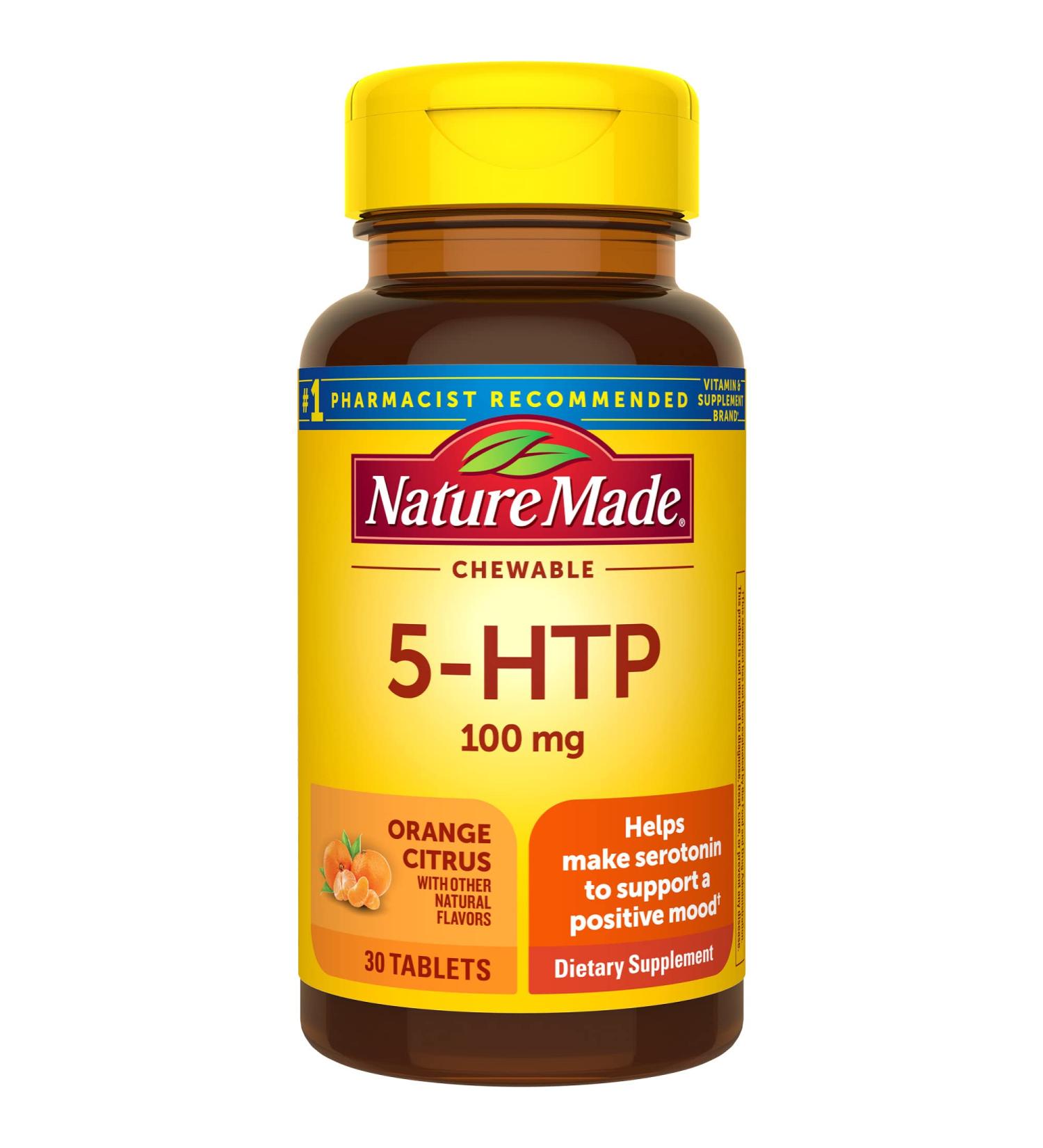 Nature Made 5HTP 100mg Chewable Tablets - Mood Support Supplement 30 Count - Orange Citrus Flavor - 30-Day Supply - Buy Online on GoSupps.com