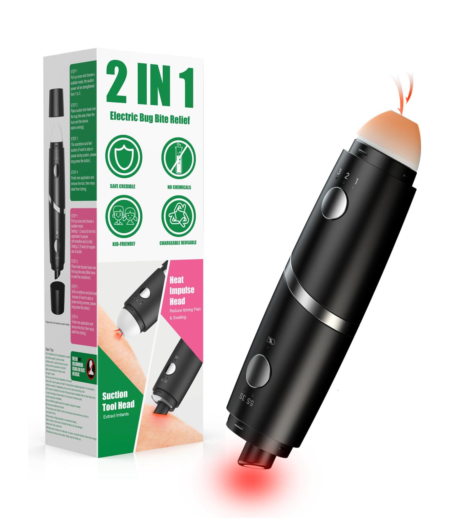 Insect Sting & Bite Relief - 2-in-1 Bug Bite Suction Tool & Heat Relief | Rechargeable Itch Sucker for Mosquito & Bug Bites | Essential Summer Outdoor Gadget - Buy Online on GoSupps.com