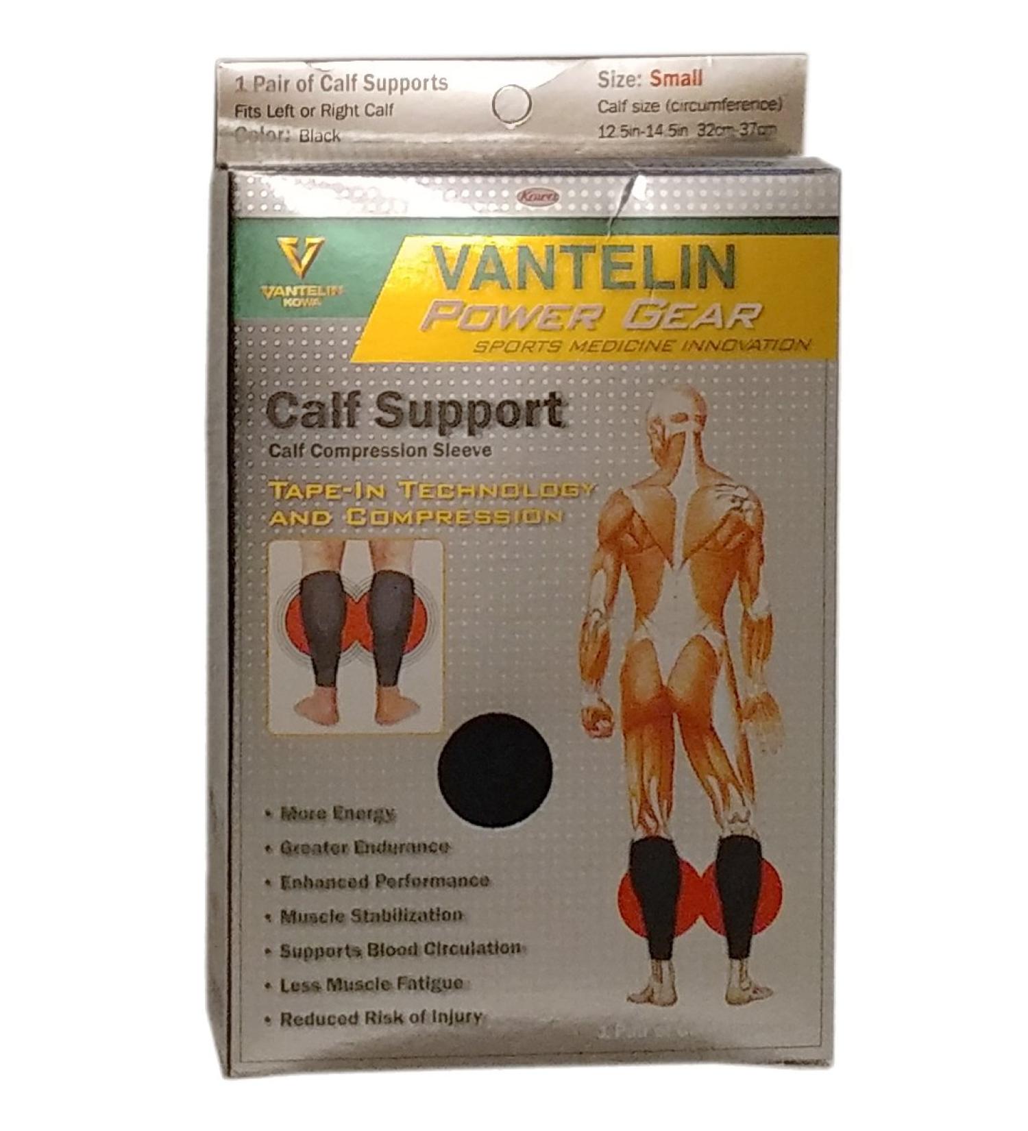 Vantelin Calf Support - Calf & Shin Splint Compression Sleeve for Pain & Fatigue Relief Black 1 Pair Japan (Small(12.5-14.5"))