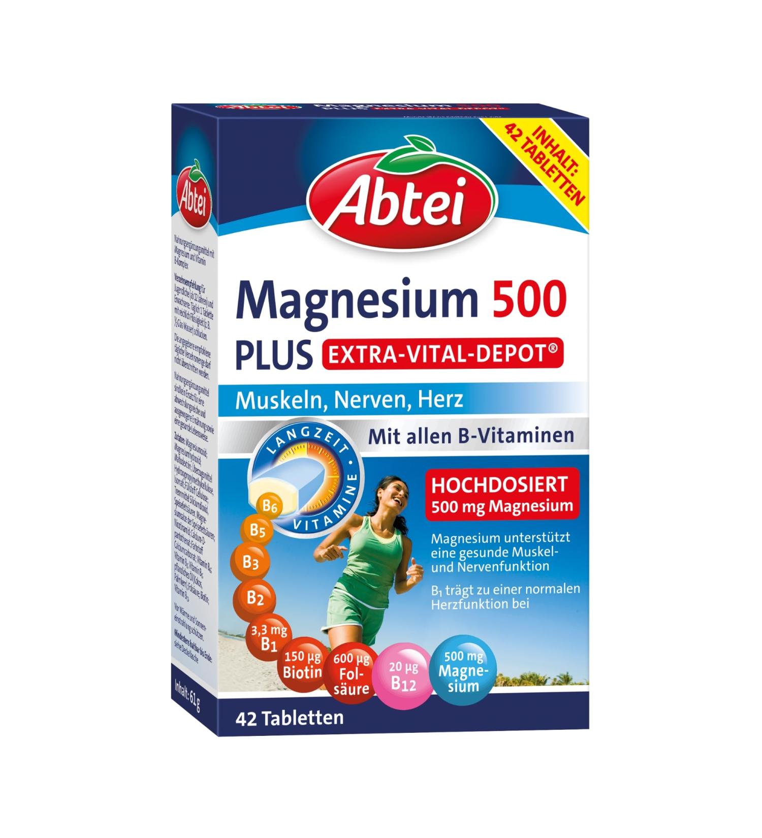 Abbey Magnesium 500 Plus - High-Dose Vegan B Vitamins for Muscles Nerves & Heart - 42 Laboratory Tested Tablets - Buy Online on GoSupps.com