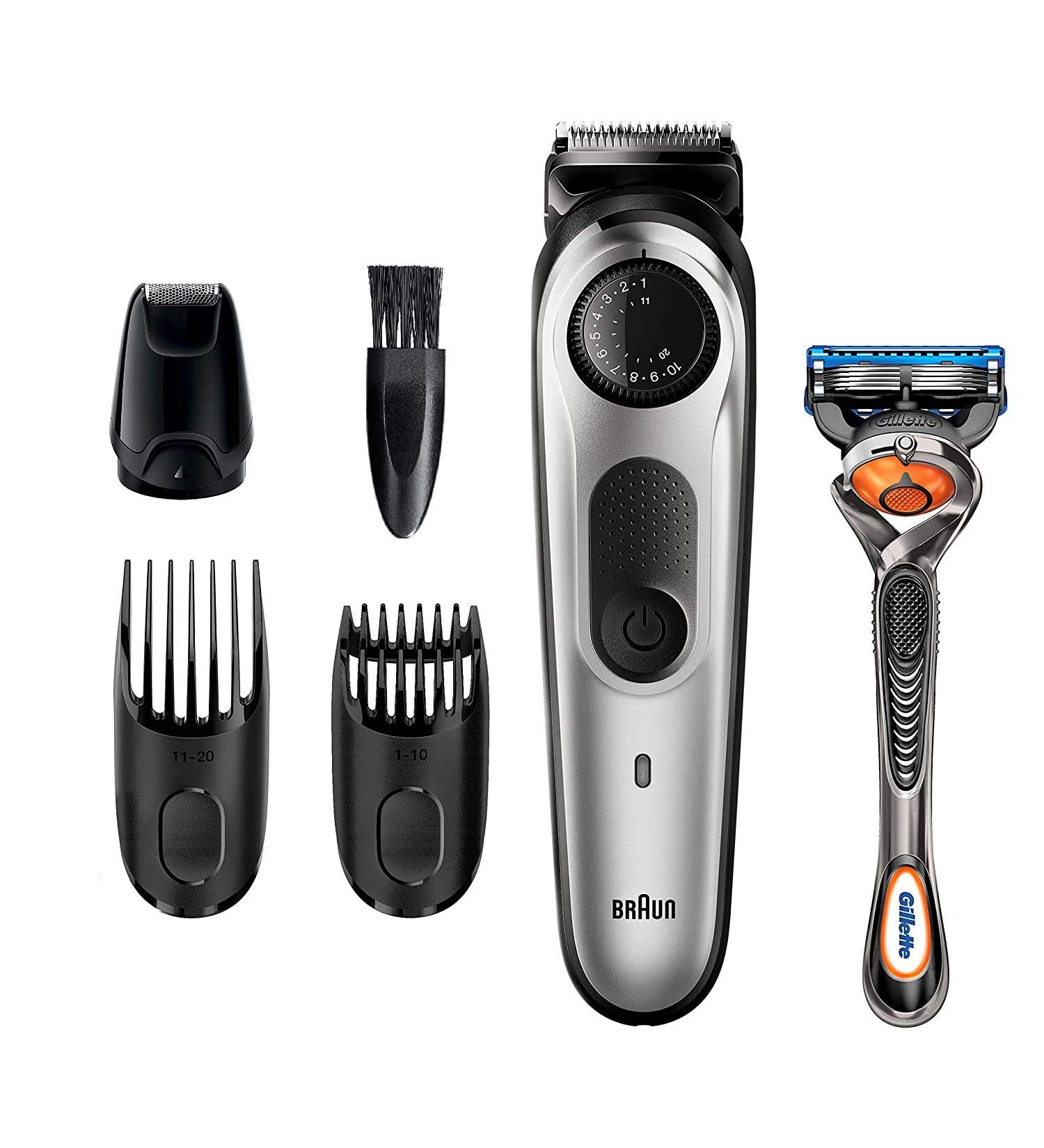 Braun Beard Trimmer & Hair Clippers Set for Men | Cordless Rechargeable Mini Foil Shaver & Gillette ProGlide Razor | 6 Piece Black/Silver Grooming Kit - Buy Online on GoSupps.com