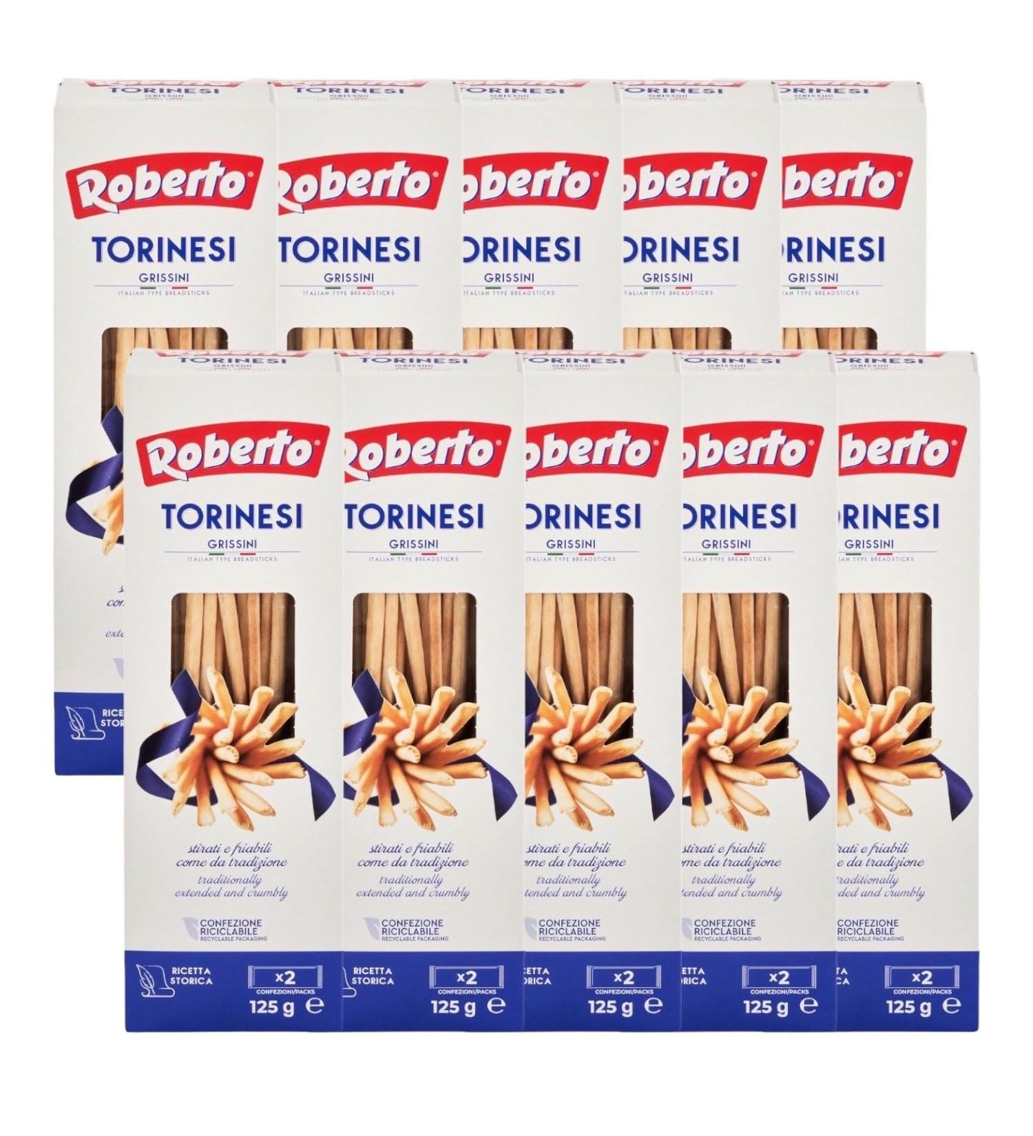 Roberto Grissini Torinesi 10x125g - Ultra-Thin Italian Breadsticks | Perfect Snack & Side Dish for Cheese & Salami Plates - Buy Online on GoSupps.com
