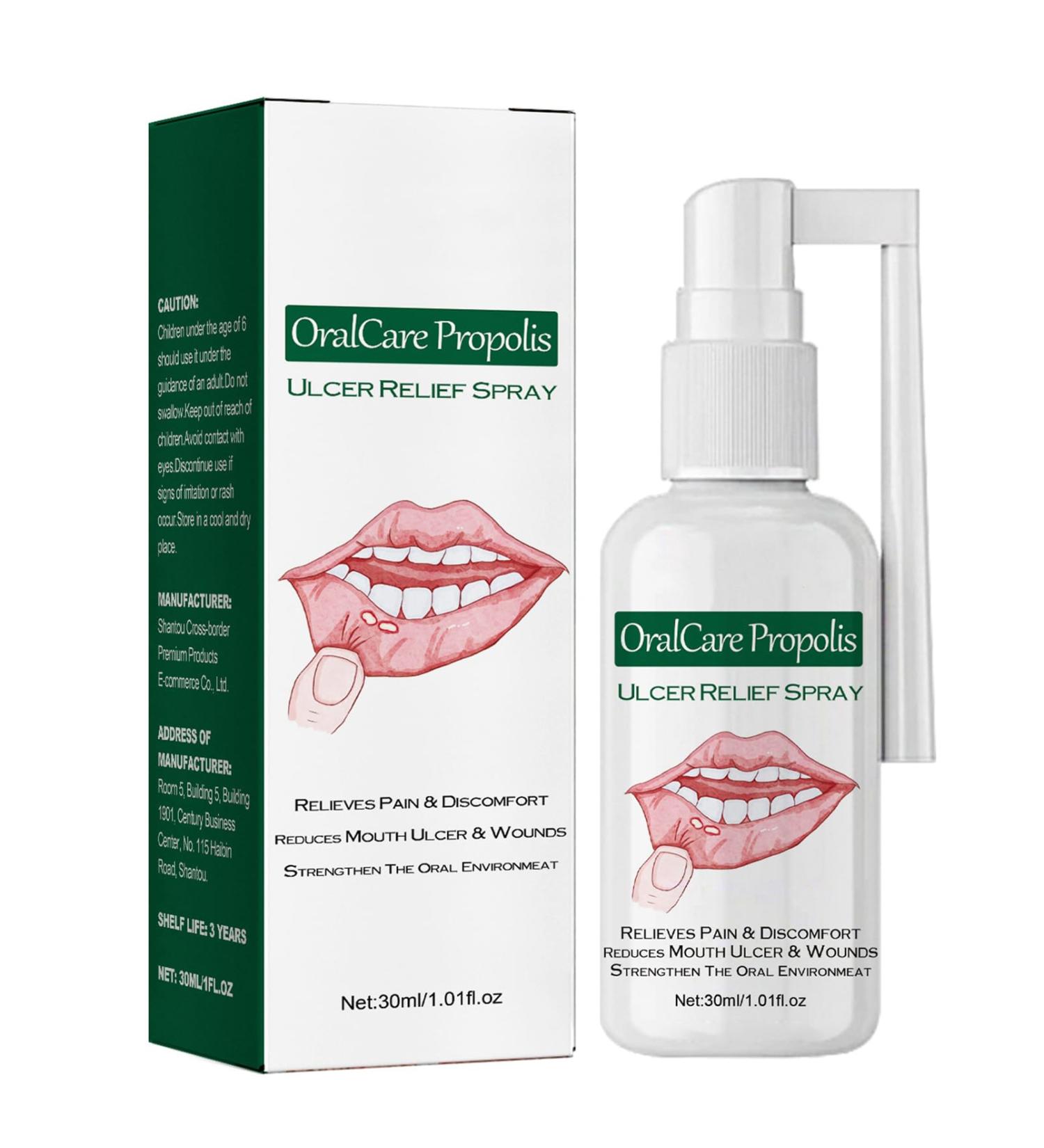 Mouth Ulcer Treatment Spray 30ml Mouth Ulcer Spray OralCare Propolis Ulcer Relief Spray for Wound Protection & Relief Canker Sore Treatment Herbal Mouth Spray Breath Spray for Bad Breath (1) - Buy Online on GoSupps.com