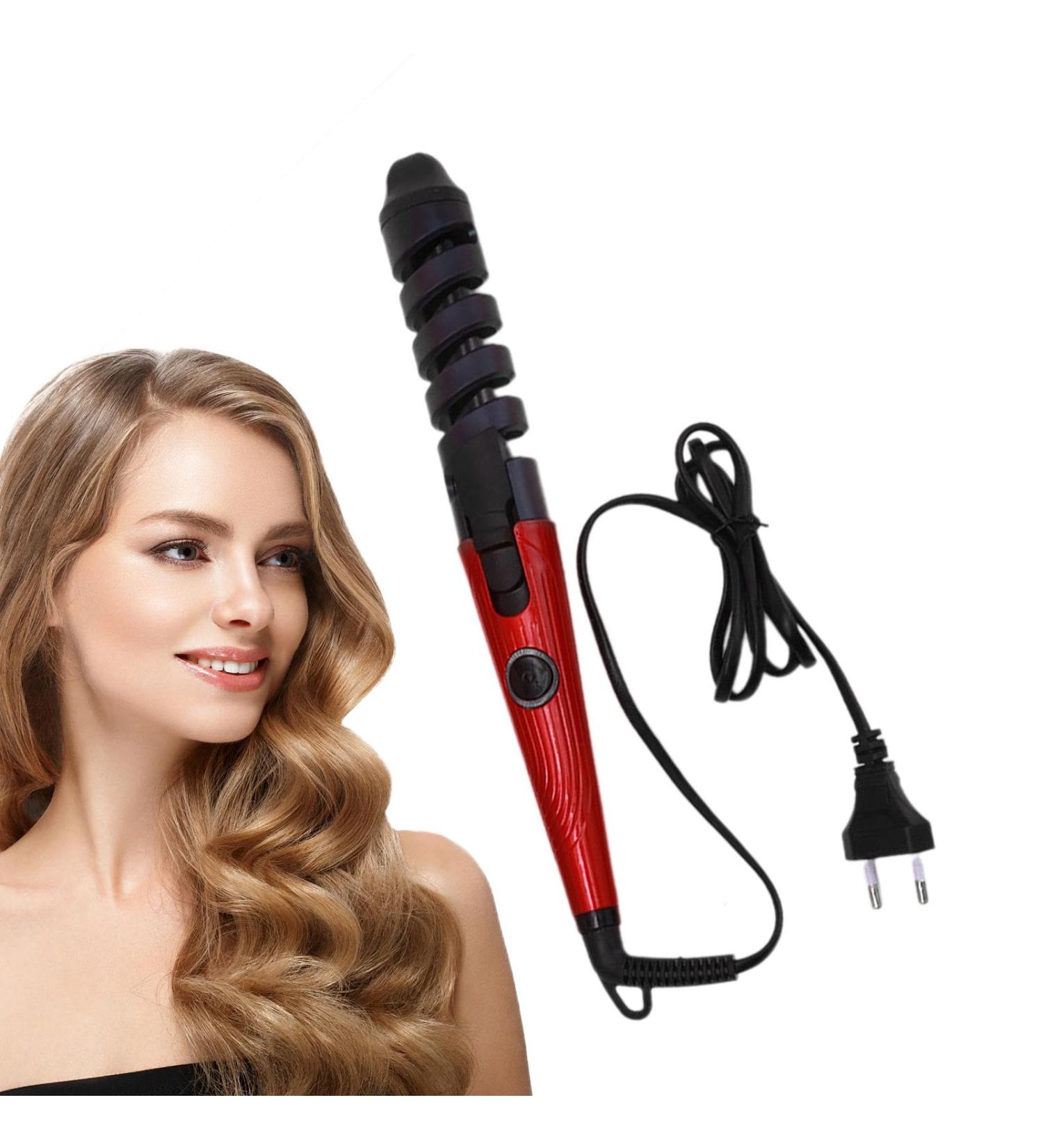 Hair Curling Wand Portable Hair Curler | Hair Straightener and Curler 2 in 1 Portable Automatic Hair Curler Wand for Long Short Hair Red US - Buy Online on GoSupps.com