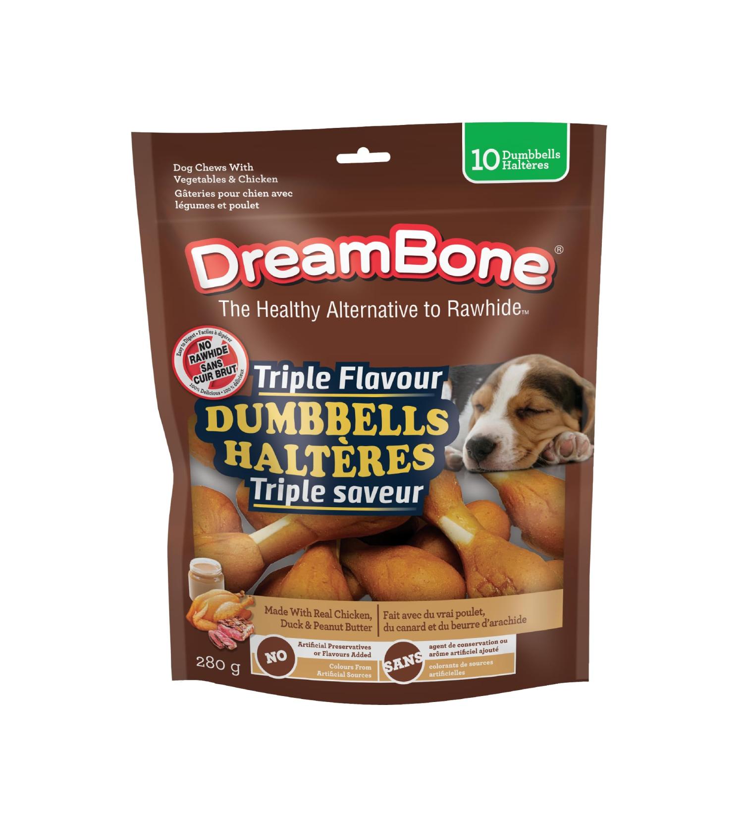 DreamBone Triple Flavour Dumbbells Peanut Butter (Artificial Free) 10ct 10oz 280g - Buy Online on GoSupps.com