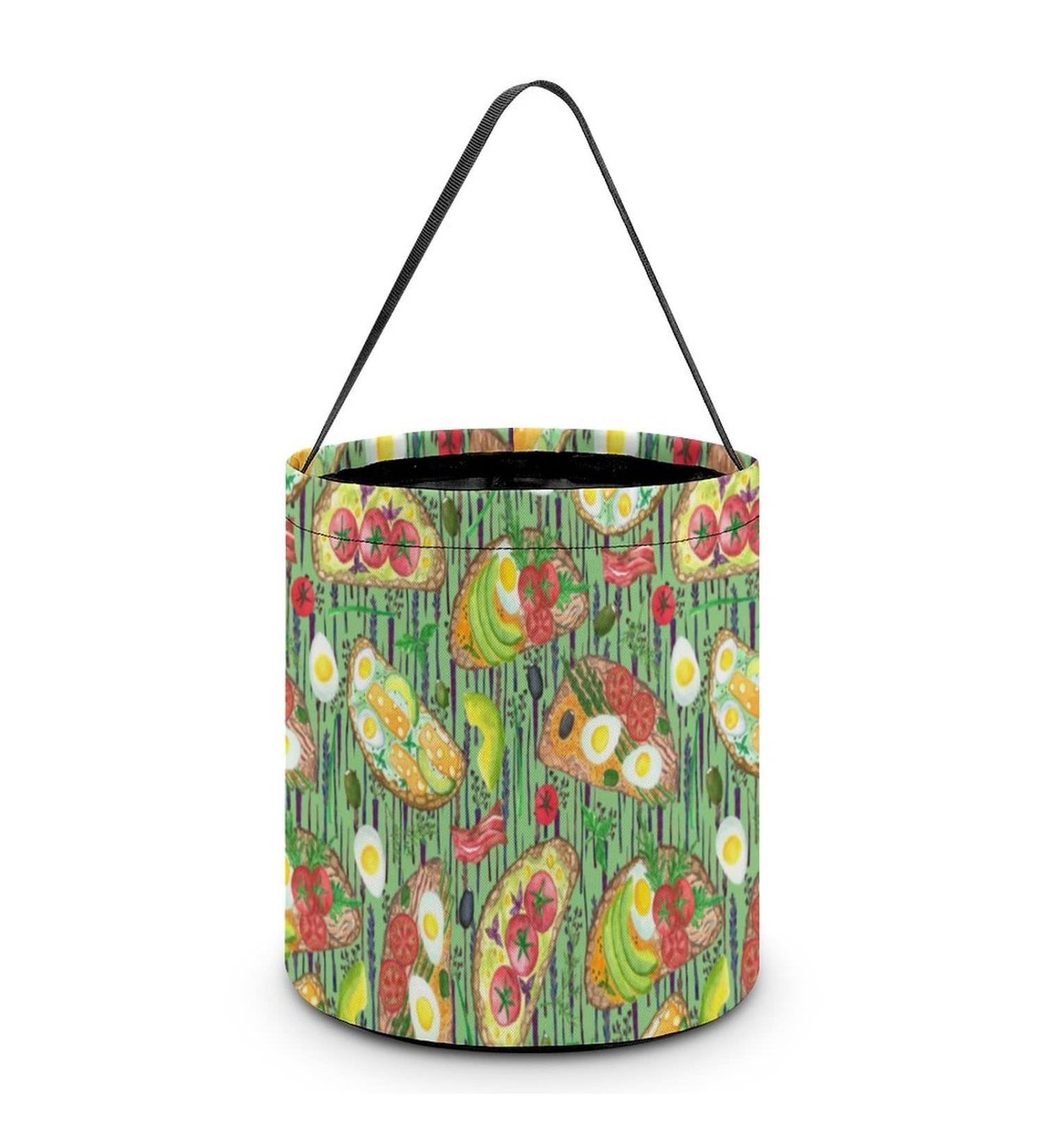 Delicious Steak Stripes Pattern Halloween Bucket Candy Tote Bags Trick Or Treat Bags Decor Gifts for Adults Boys Girls - Buy Online on GoSupps.com