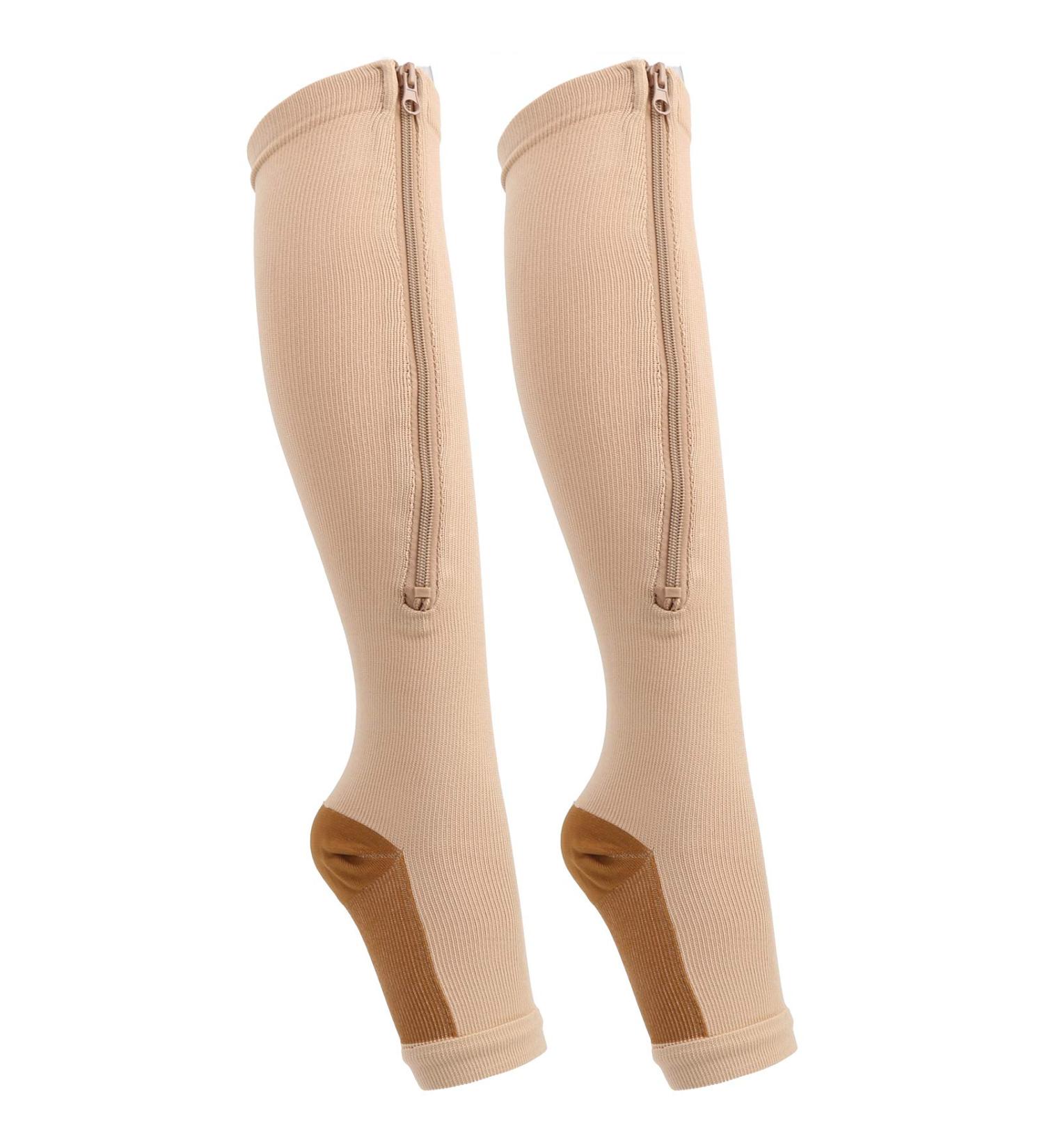 Keenso Compression Stockings for Men & Women | Zippered Midi Socks | Open Toe Firm Support for Varicose Veins - Buy Online on GoSupps.com