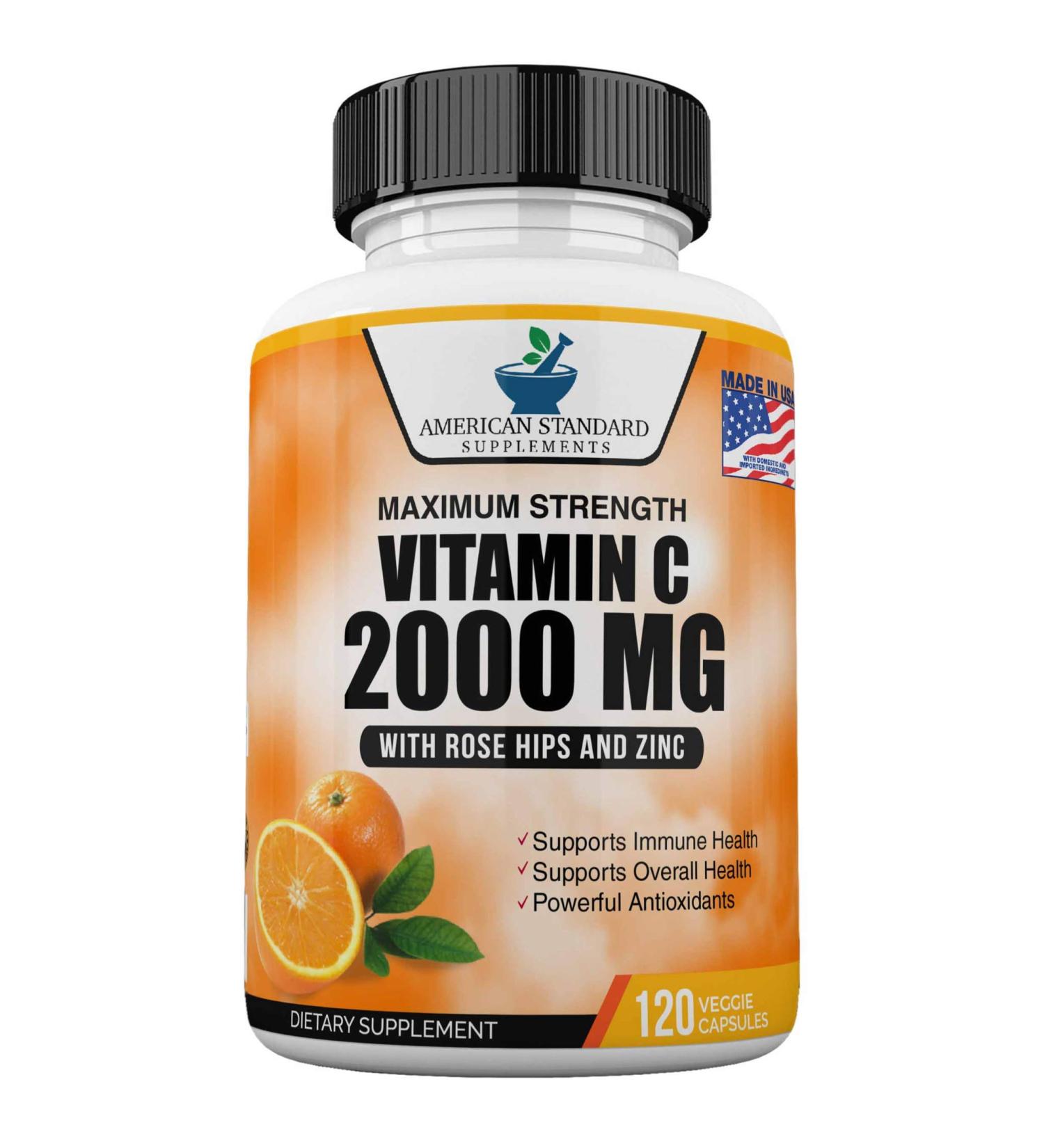 Vitamin C 2000mg with Zinc 40mg + Rose Hips Extract | Immune Support Booster for Adults | Vegan, Non-GMO | 120 Capsules - Buy Online on GoSupps.com