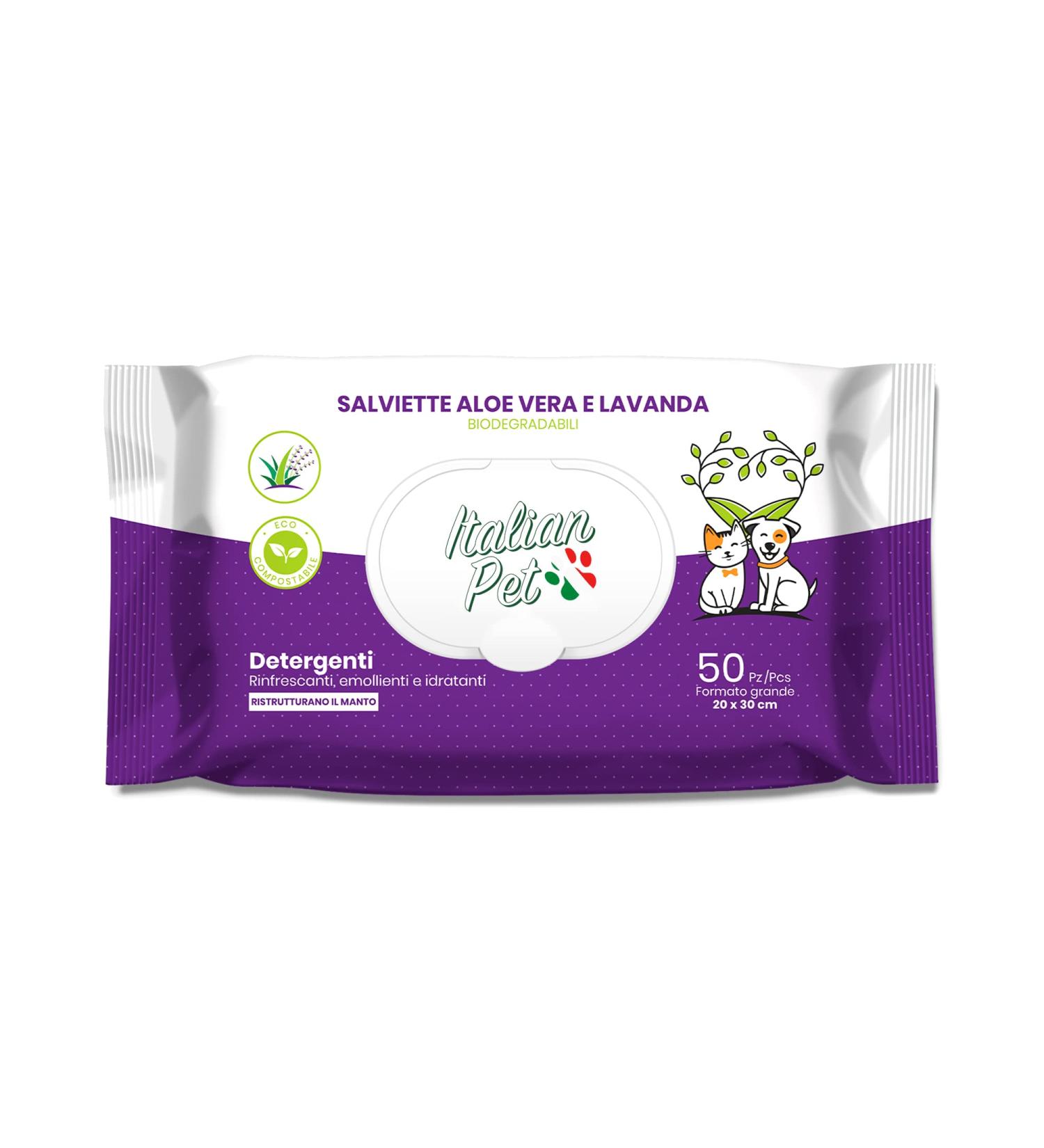 Biodegradable Aloe Vera & Lavender Pet Towels - 50 Organic Wet Wipes for Dogs Cats & Rabbits - Eco-Friendly 20x30 cm Cloths - Buy Online on GoSupps.com