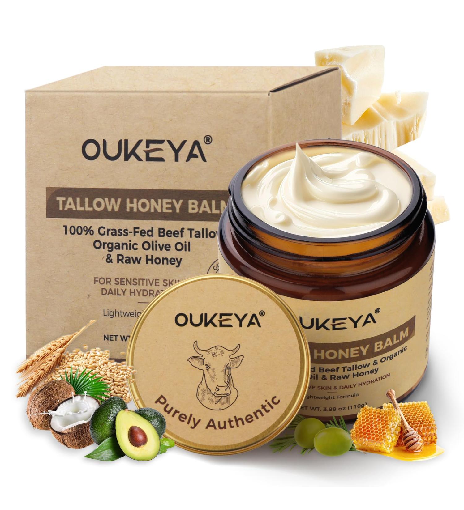 OUKEYA Beef Tallow for Face Nourishing Tallow & Honey Cream for Deep Hydration Skin Firming & Softness 100% Natural Fed Cows for Sensitive Skin Care 110g 3.88oz Refreshing Version 110g for All-Season - Buy Online on GoSupps.com