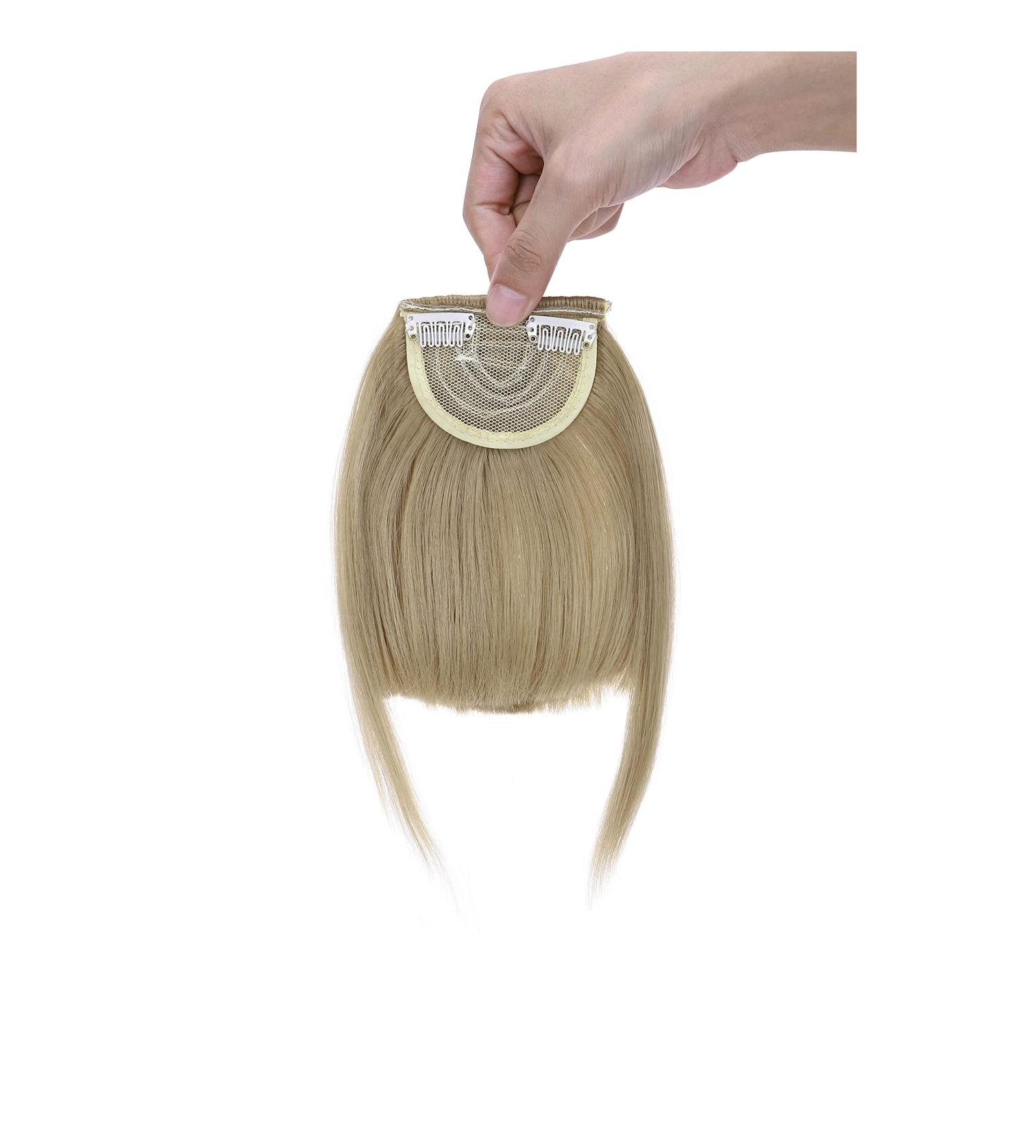 Clip In Bangs Hair Extensions - Ash Blonde Front Full Neat Bangs Fringe - Thick Straight Hairpiece for Women - Buy Online on GoSupps.com